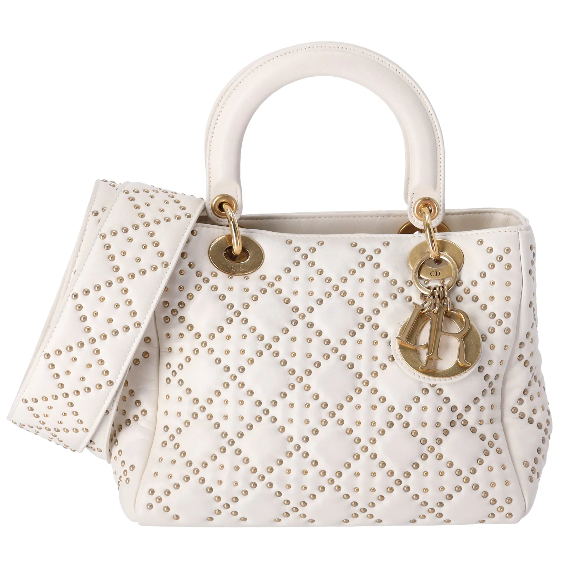 Christian Dior Lady Dior Medium Bag Handbag Cream Leather Studded sold by Gaby's Bags