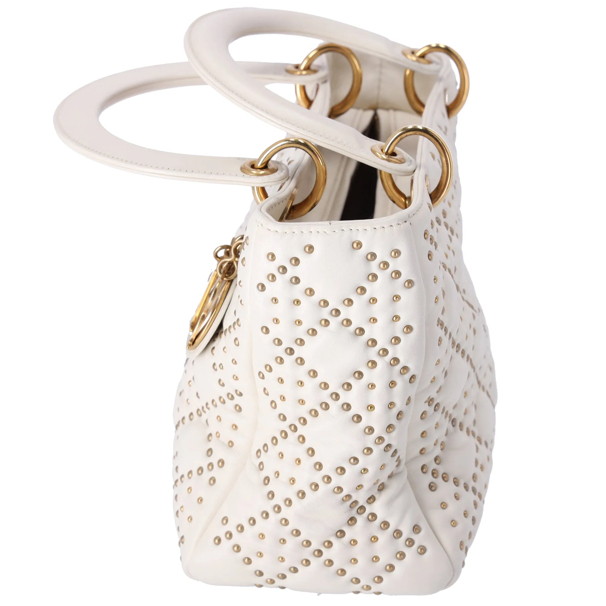 Christian Dior Lady Dior Medium Bag Handbag Cream Leather Studded sold by Gaby's Bags product image thumbnail 3