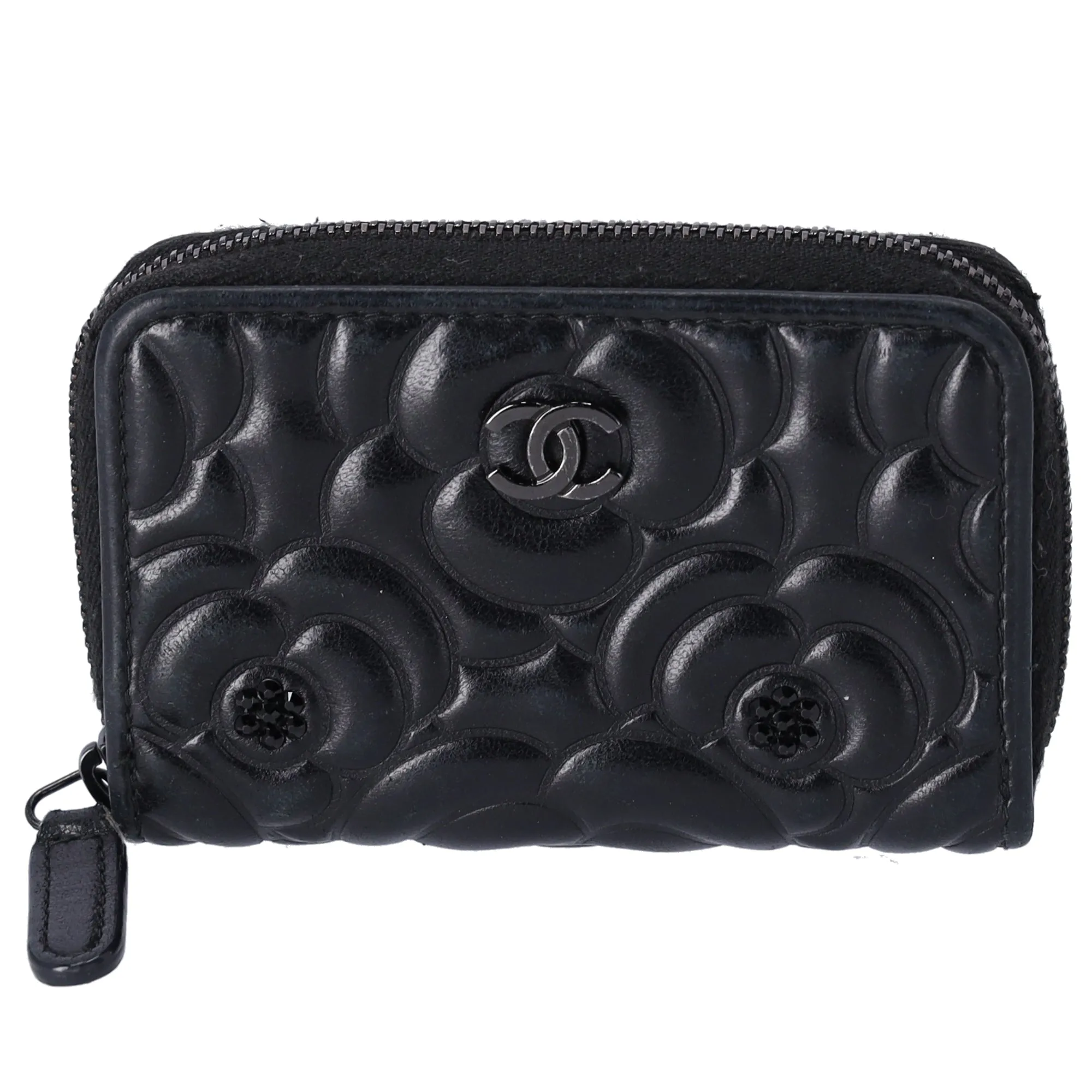 CHANEL Camellia Coin Case Black Lambskin Rhinestones sold by Gaby's Bags