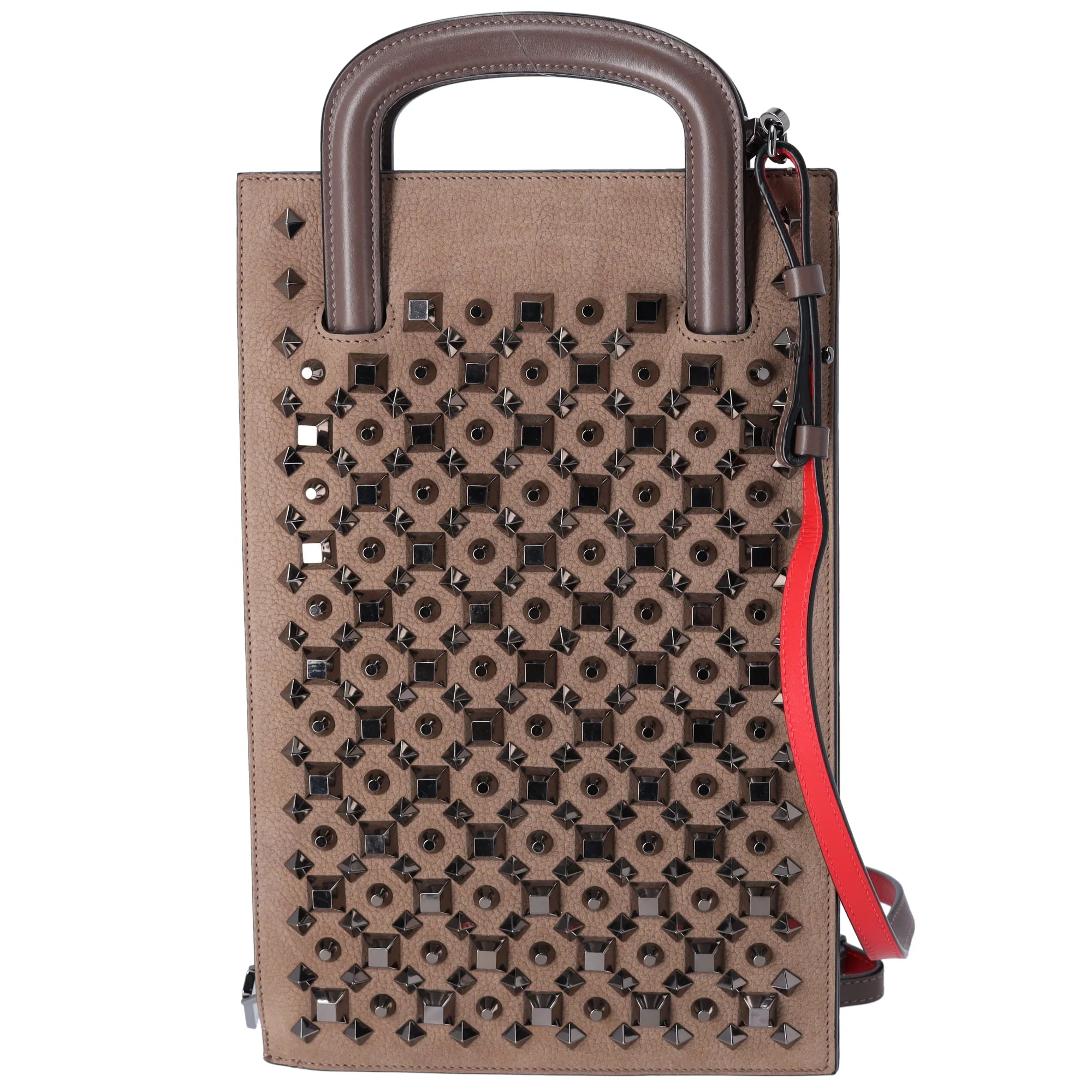Christian Louboutin Trictrac Handbag Gray Beige Leather Studded sold by Gaby's Bags