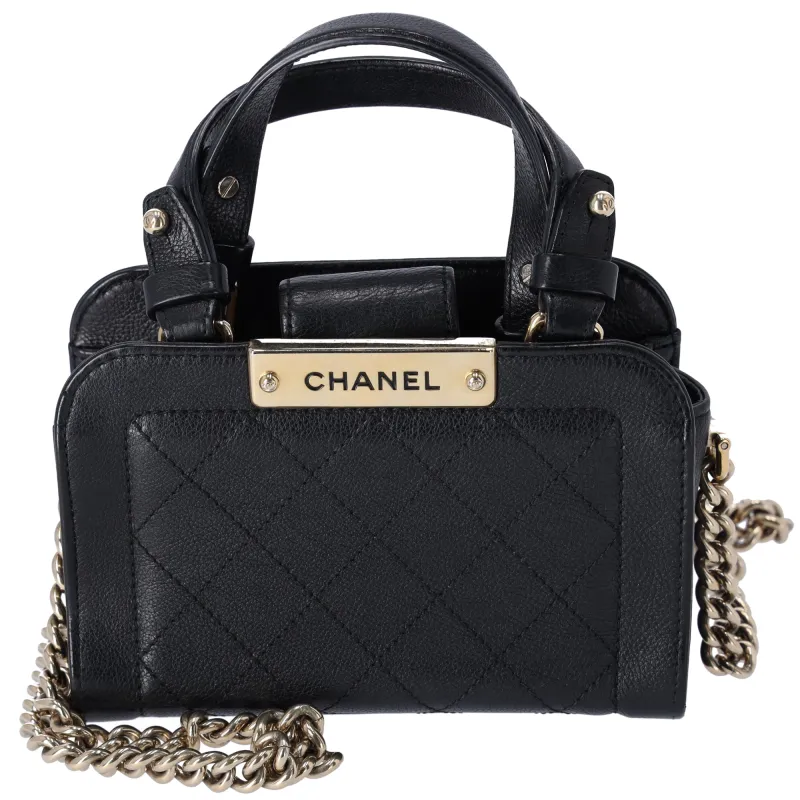 Chanel Grained Calfskin Stitched Mini Label Click Shopper Tote Black sold by Gaby's Bags