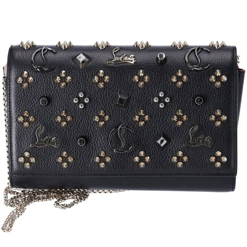 Christian Louboutin Paloma Clutch Crossbody Bag Black Leather Studded sold by Gaby's Bags
