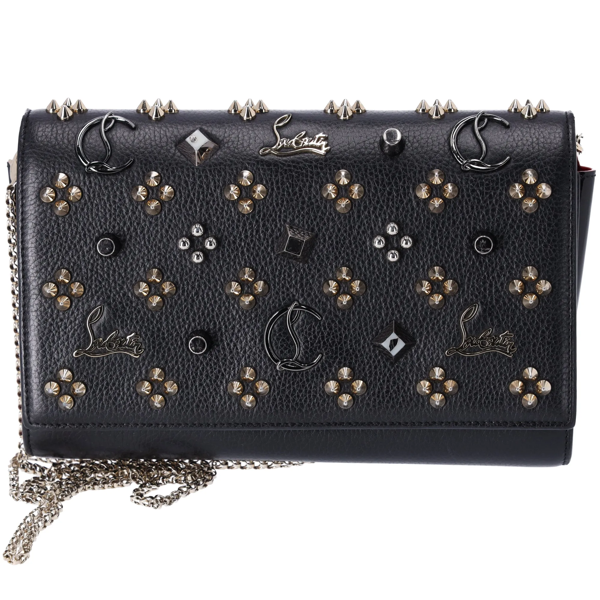 Christian Louboutin Paloma Clutch Crossbody Bag Black Leather Studded sold by Gaby's Bags