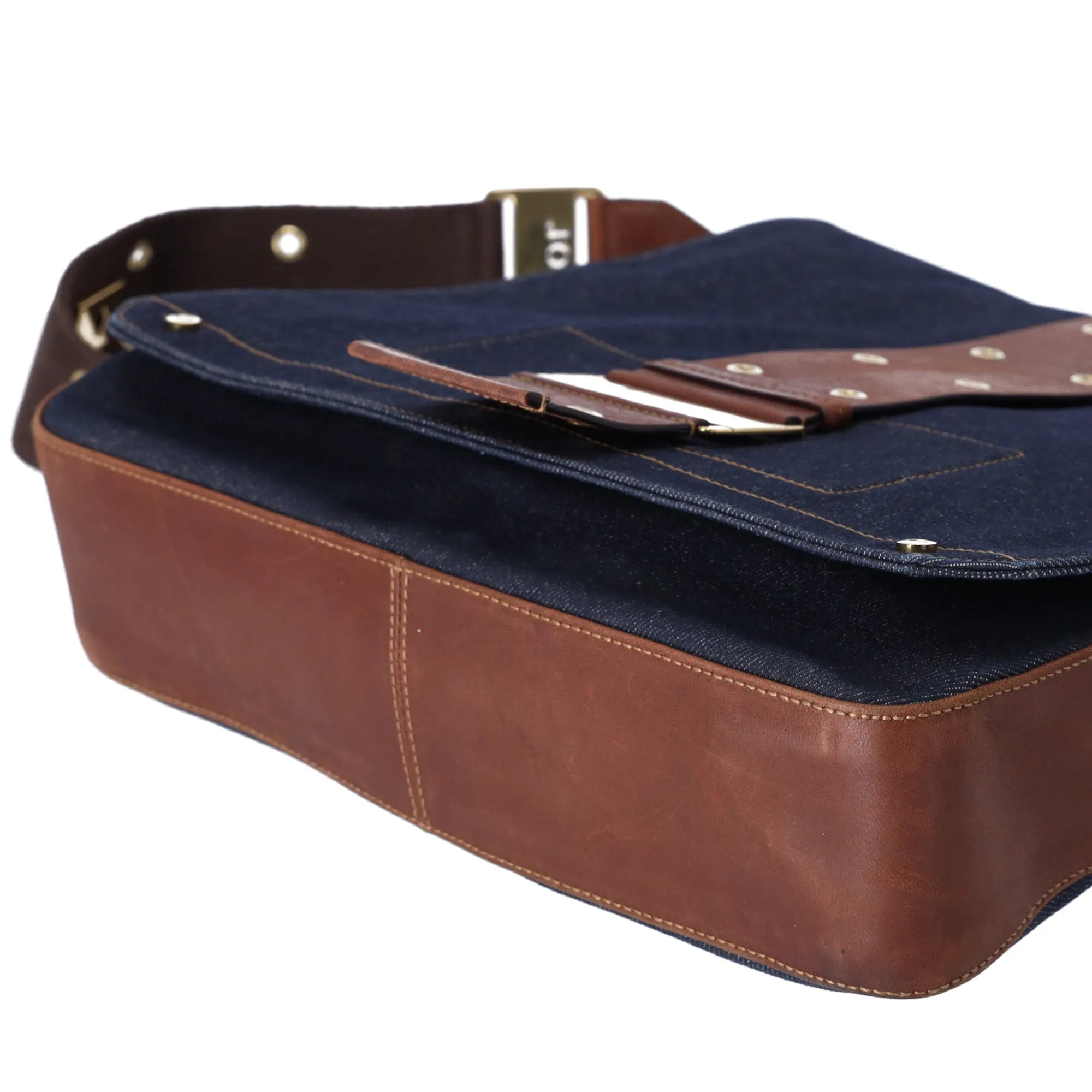 Christian Dior Street Chic Shoulder Bag Navy Brown Denim Leather sold by Gaby's Bags product image thumbnail 4