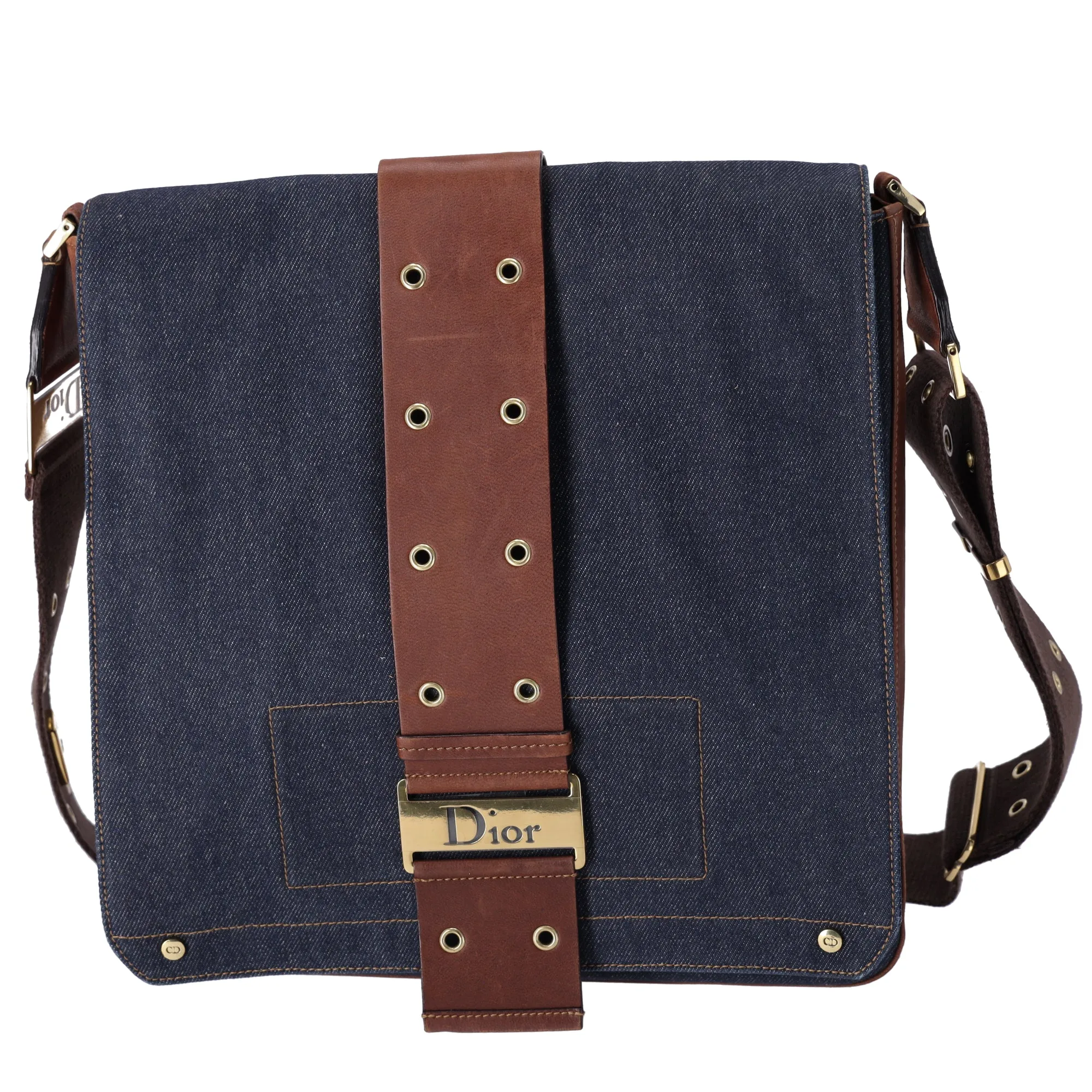 Christian Dior Street Chic Shoulder Bag Navy Brown Denim Leather sold by Gaby's Bags