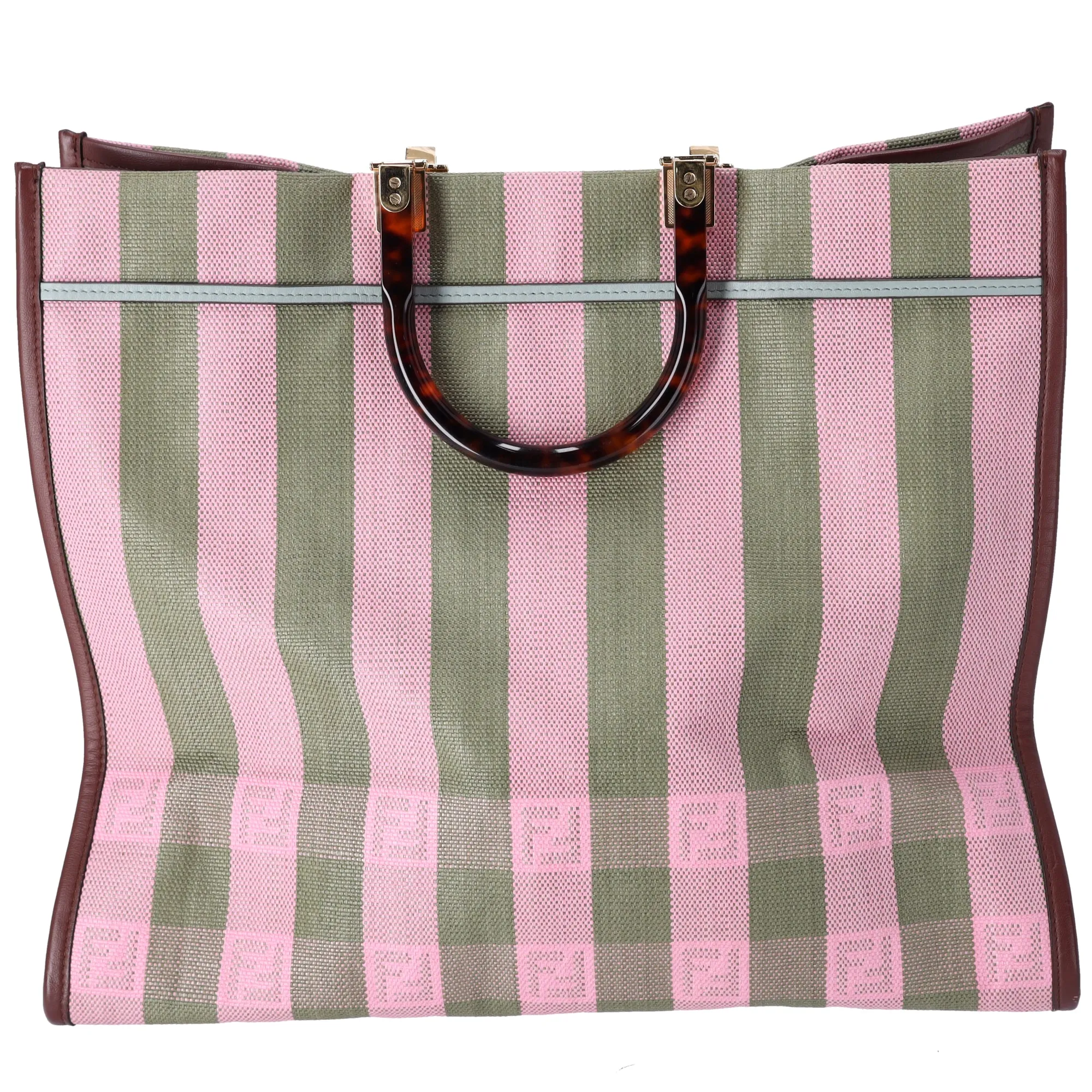 FENDI Sunshine Shopper Tote Bag Light Pink Khaki Stipe Straw Leather sold by Gaby's Bags product image thumbnail 3