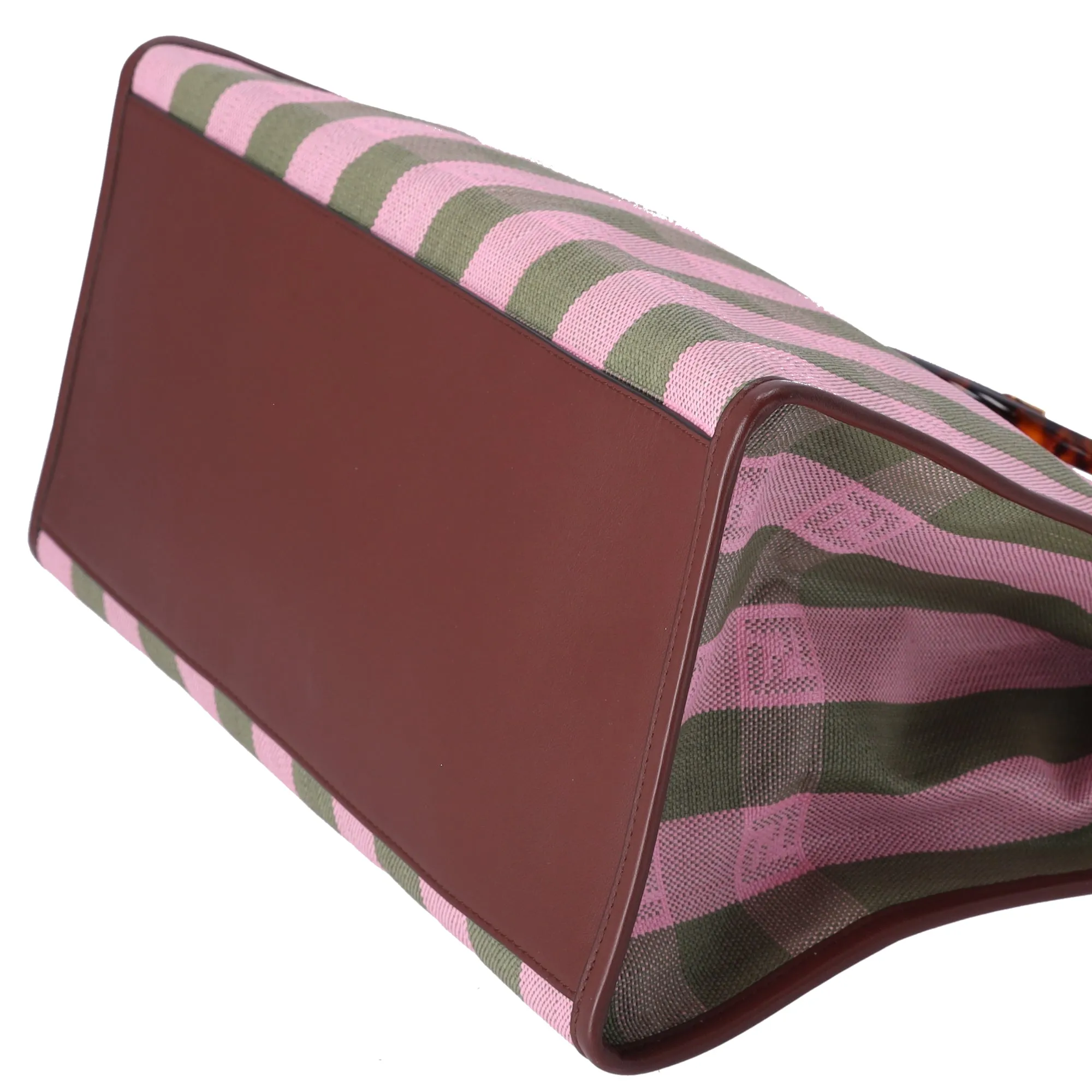 FENDI Sunshine Shopper Tote Bag Light Pink Khaki Stipe Straw Leather sold by Gaby's Bags product image thumbnail 4