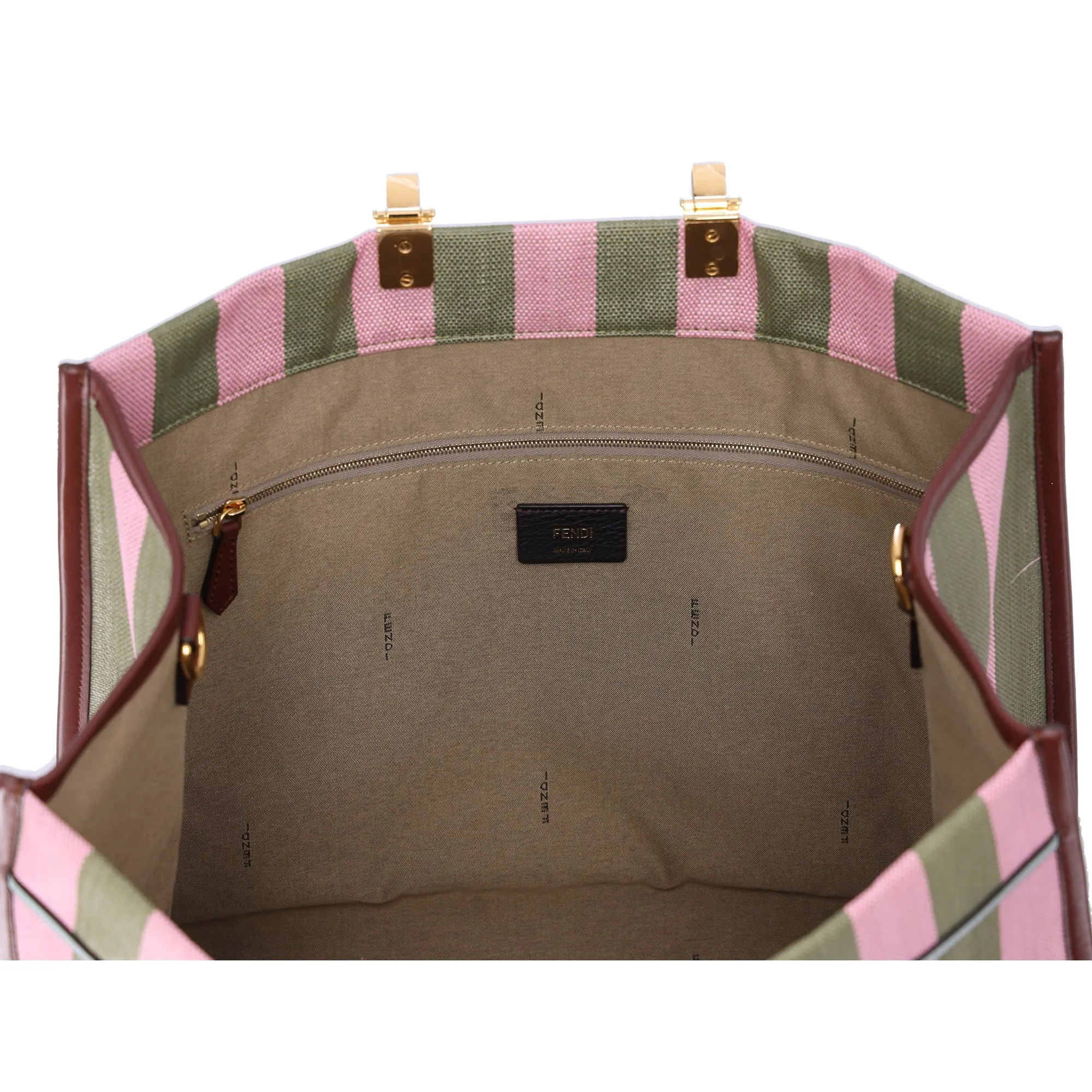 FENDI Sunshine Shopper Tote Bag Light Pink Khaki Stipe Straw Leather sold by Gaby's Bags product image thumbnail 5