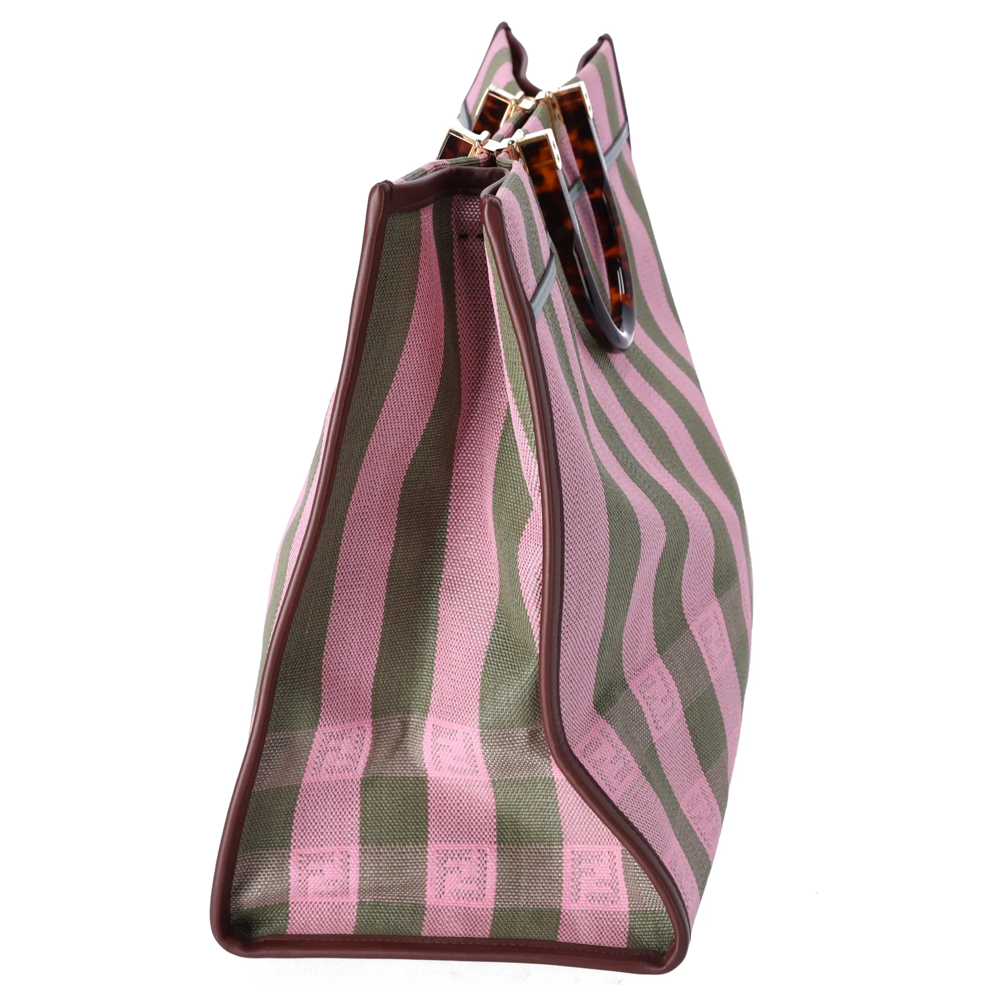 FENDI Sunshine Shopper Tote Bag Light Pink Khaki Stipe Straw Leather sold by Gaby's Bags product image thumbnail 2