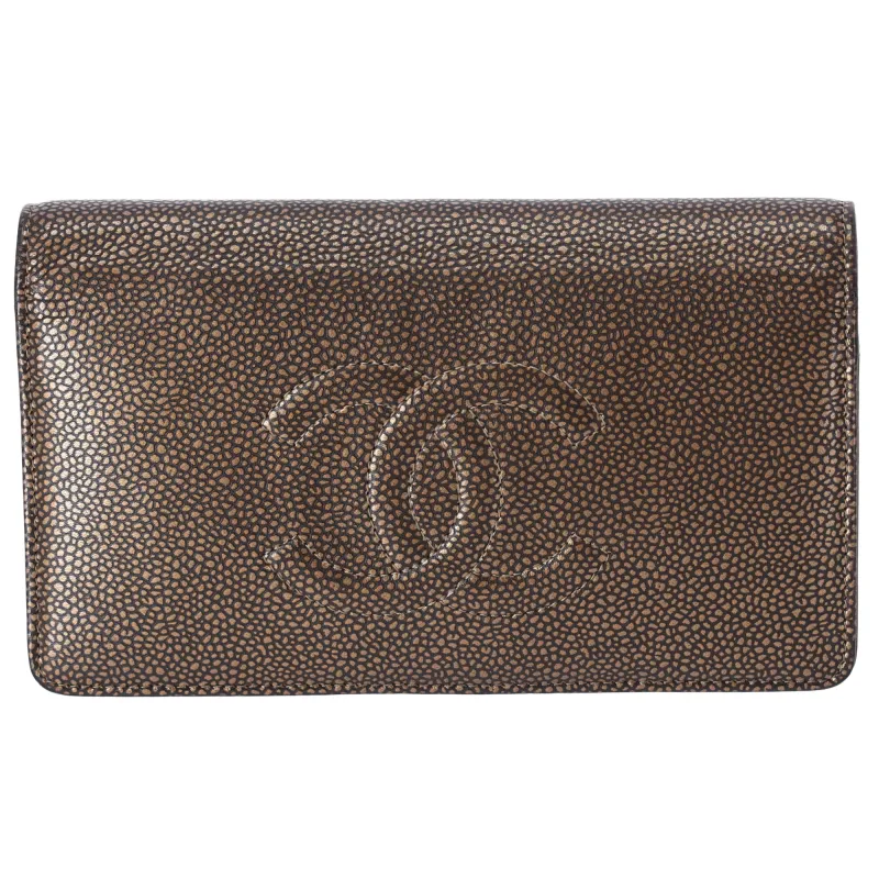 CHANEL CC Logo Long Bifold Wallet Brown Leather Caviar sold by Gaby's Bags
