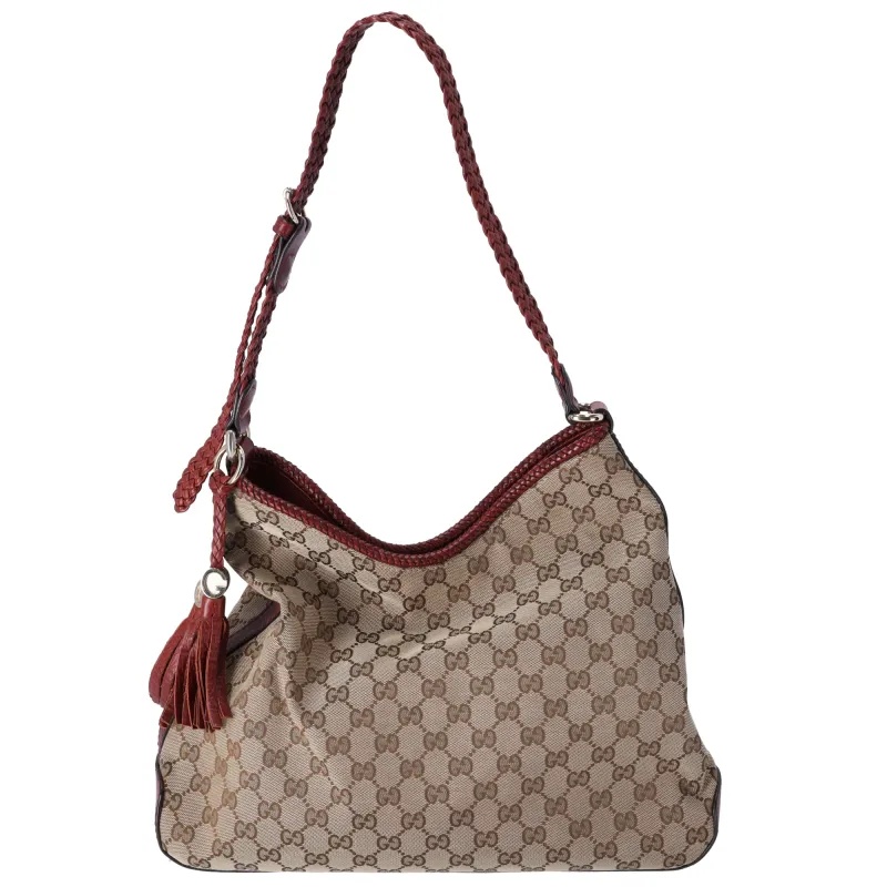 GUCCI GG Shoulder Bag 257026 Beige Dark Brown Jacquard Leather sold by Gaby's Bags