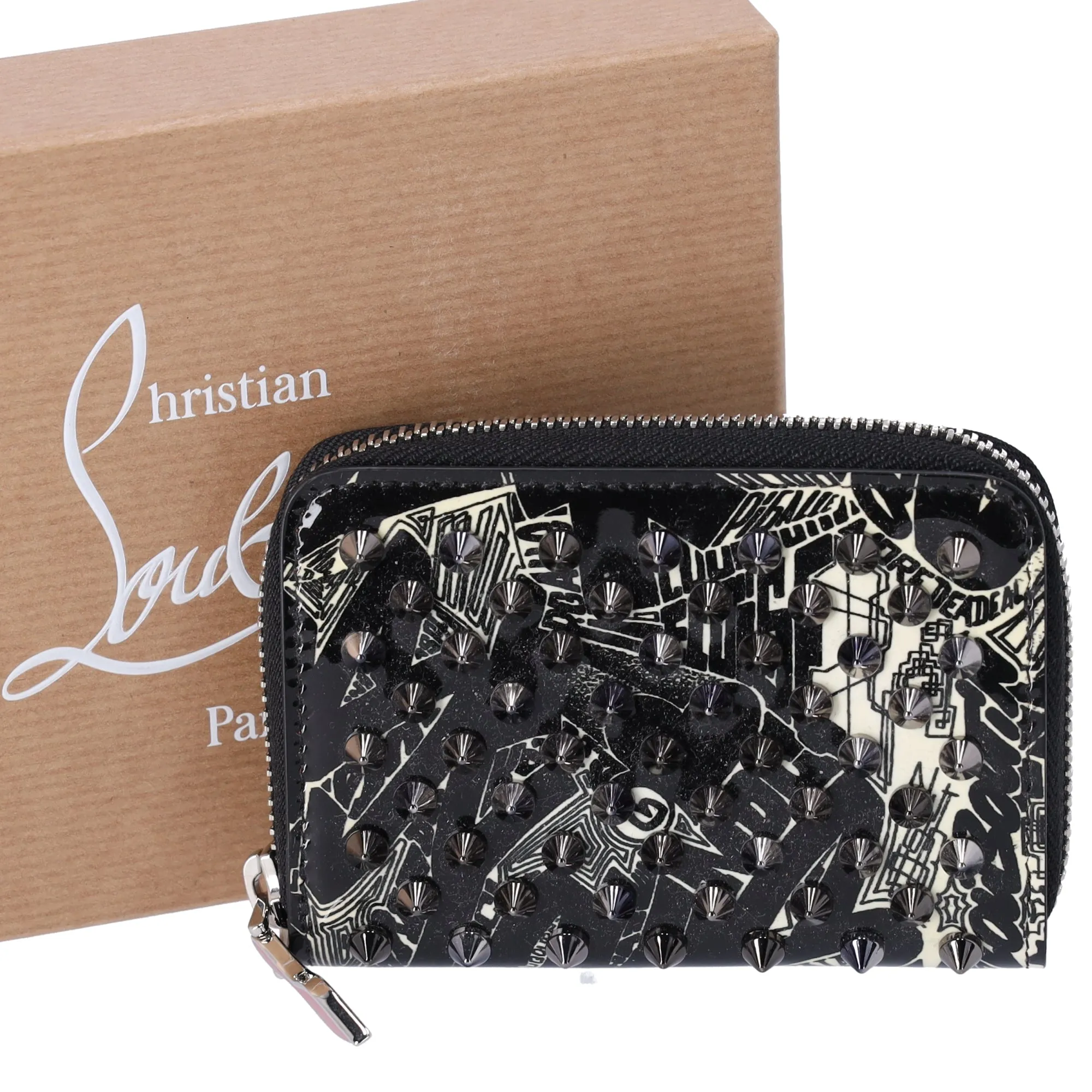 Christian Louboutin Coin Case Black Cream Patent Leather Hardware sold by Gaby's Bags