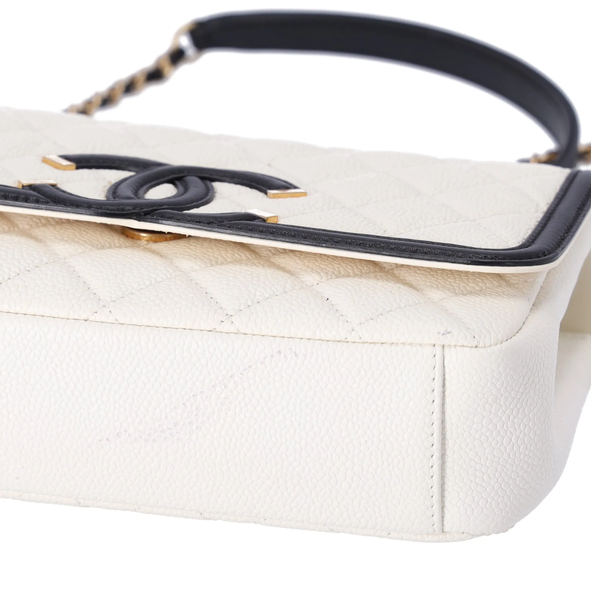 CHANEL CC Filigree Matelasse Shoulder Bag A93340 Cream Black Calfskin sold by Gaby's Bags product image thumbnail 5