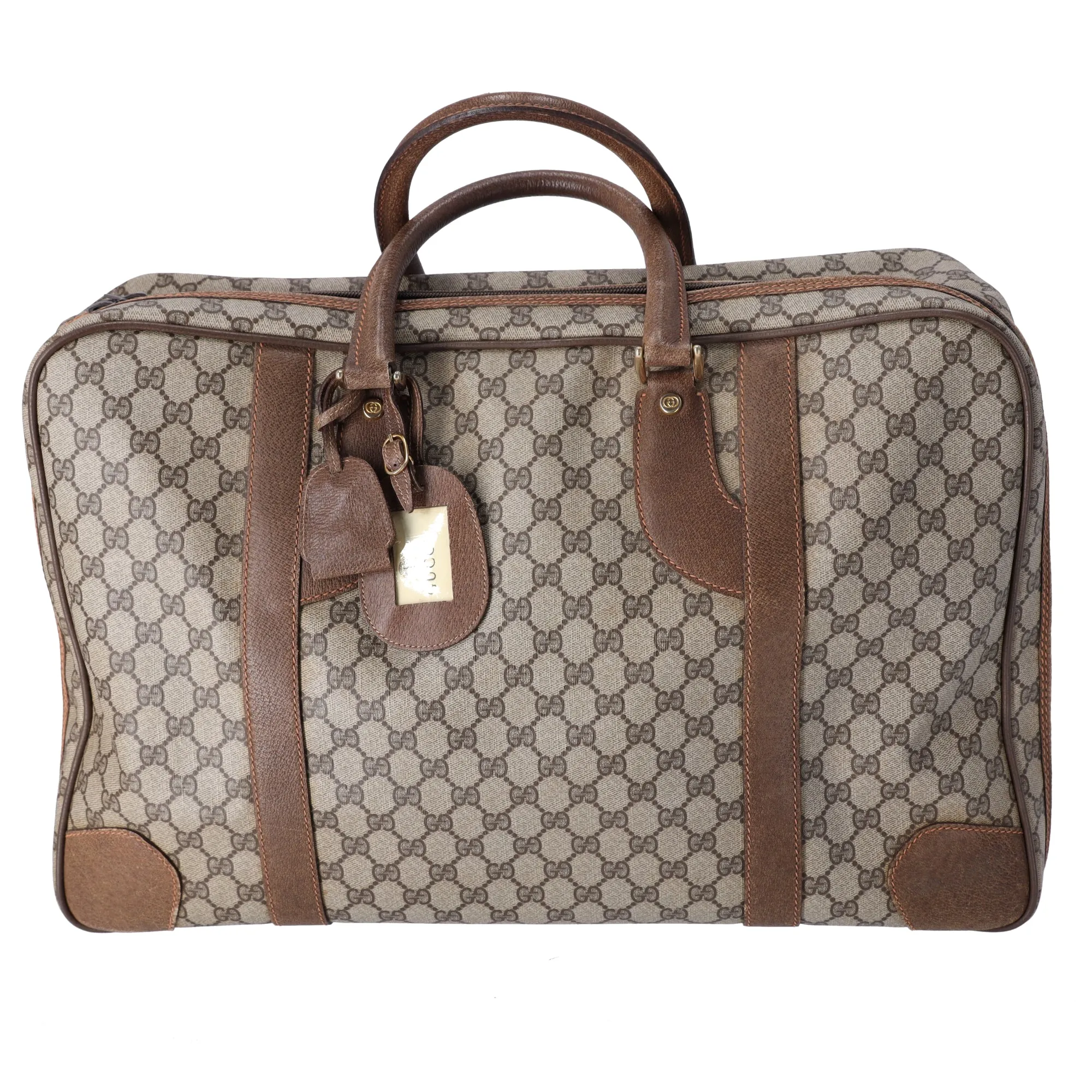 GUCCI GG Supreme Boston Bag Beige Dark Brown PVC Leather sold by Gaby's Bags