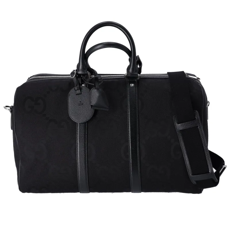 GUCCI Jumbo GG Duffle Boston Bag 739581 Black Jacquard Leather sold by Gaby's Bags