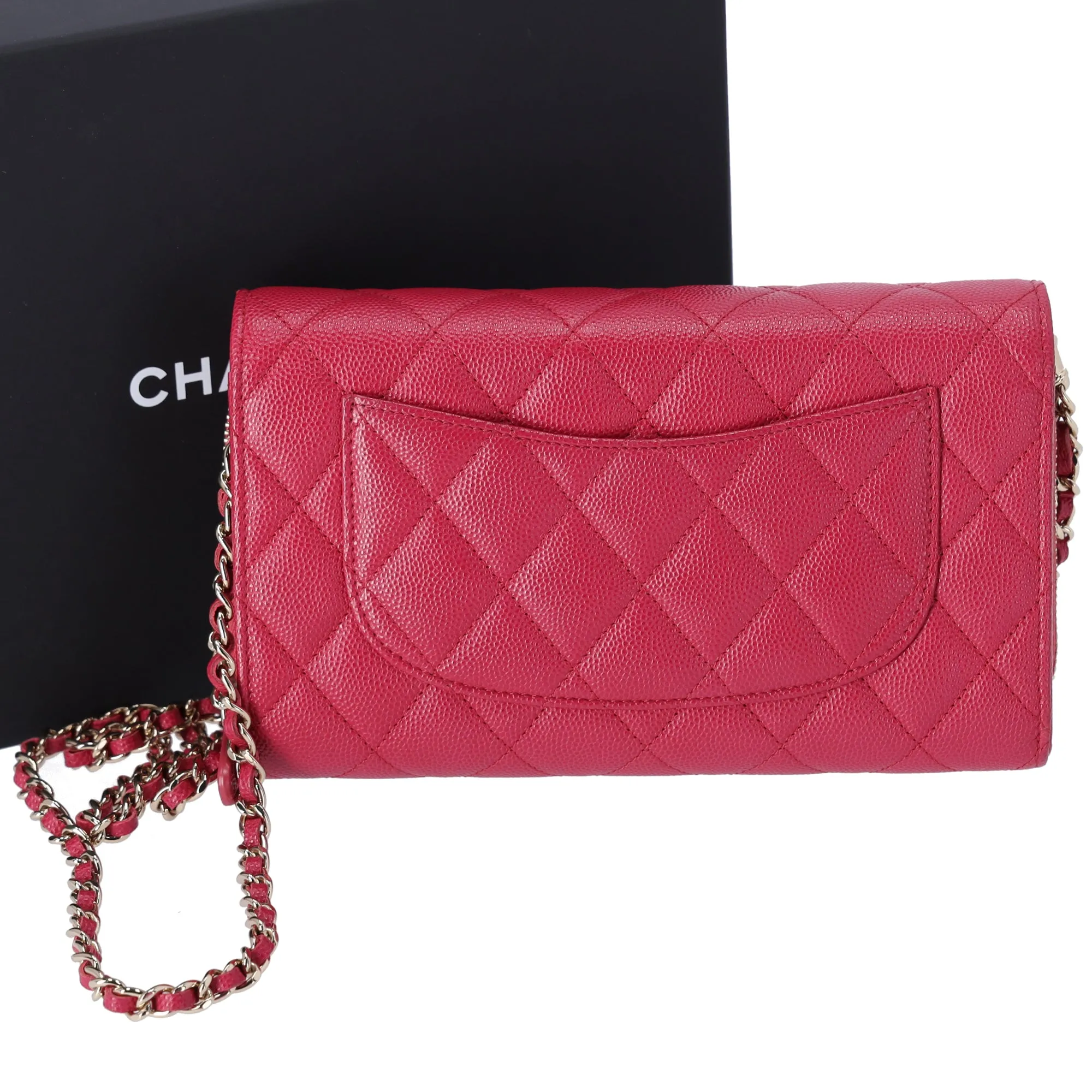 CHANEL Matelasse Zippy Wallet WOC Crossbody Dark Pink Grained Calfskin sold by Gaby's Bags product image thumbnail 3