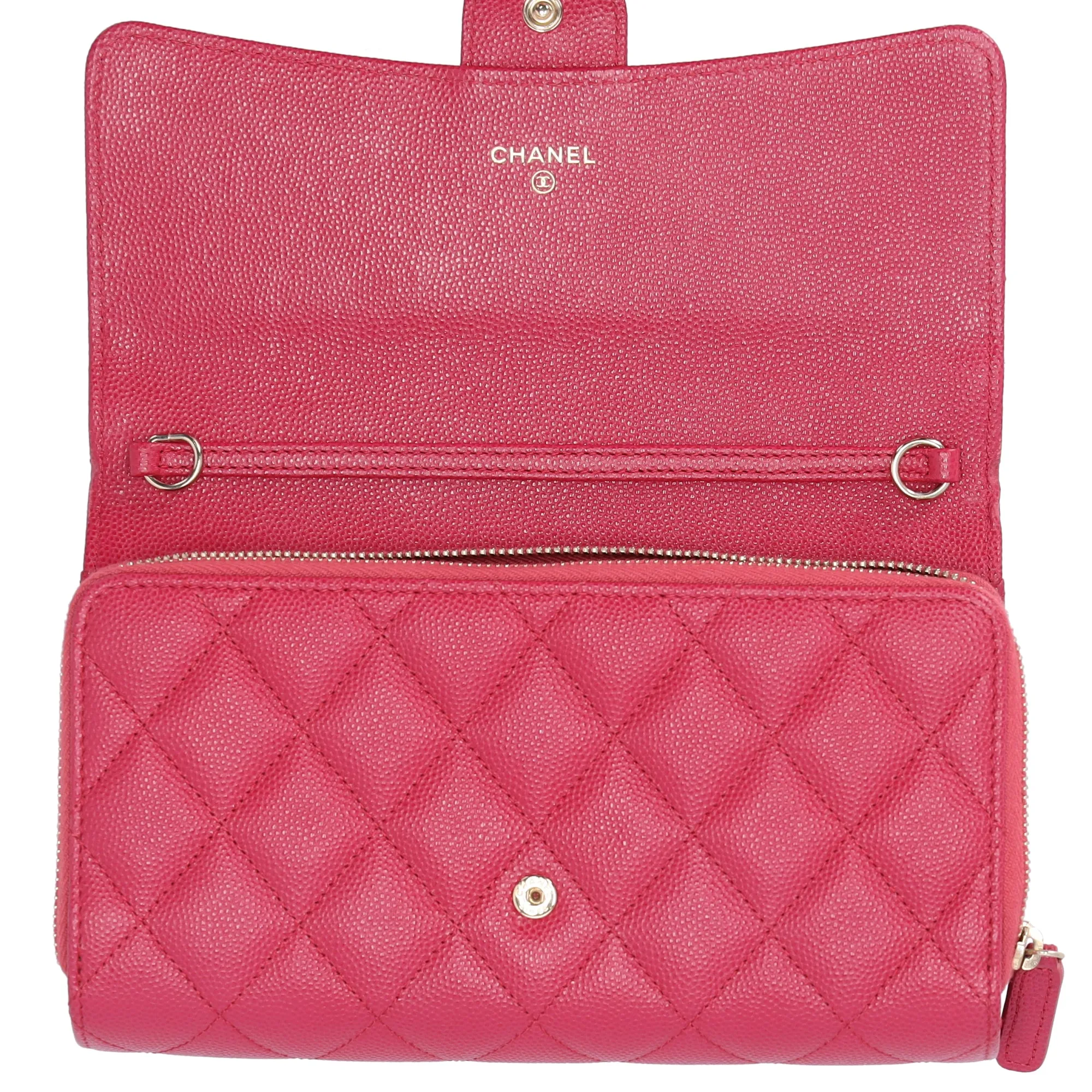 CHANEL Matelasse Zippy Wallet WOC Crossbody Dark Pink Grained Calfskin sold by Gaby's Bags product image thumbnail 5
