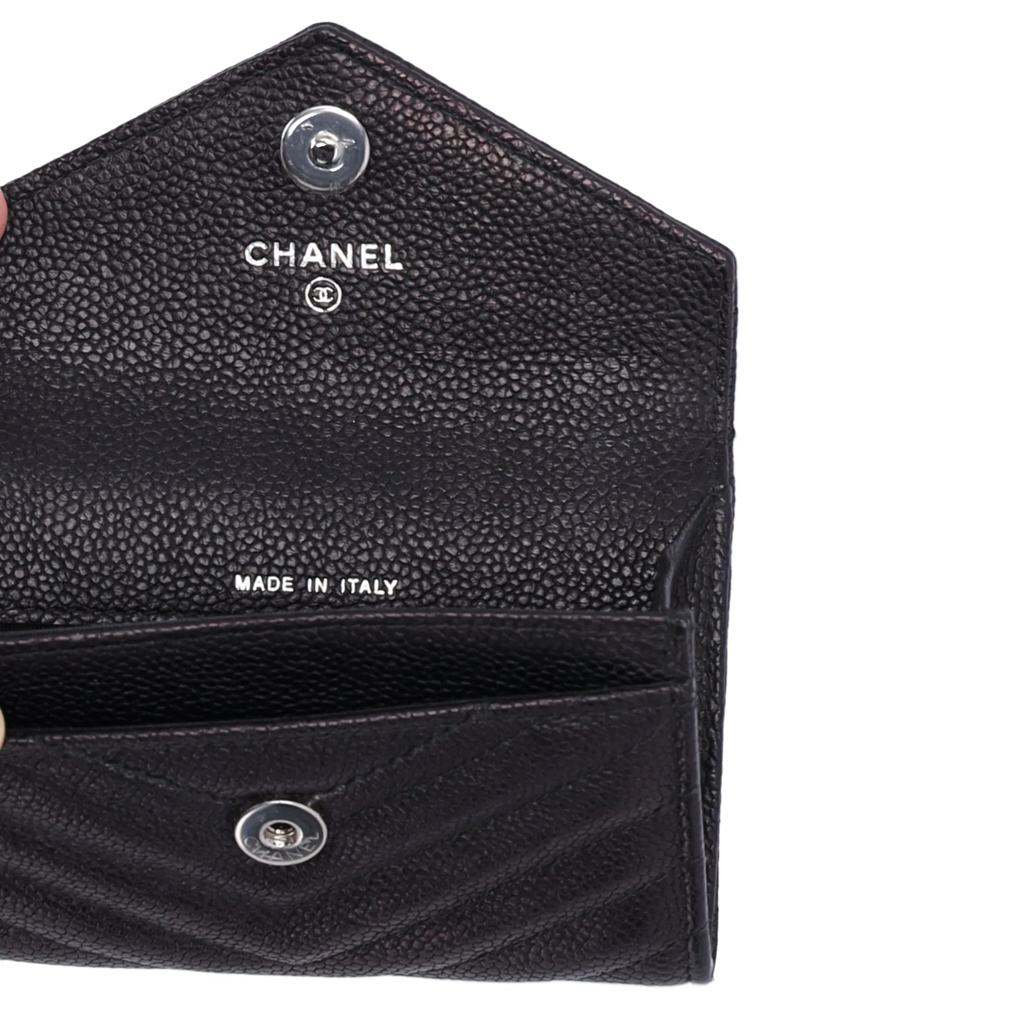 CHANEL Chevron V Stitch Card Case Wallet Black Calfskin Leather sold by Gaby's Bags product image thumbnail 4