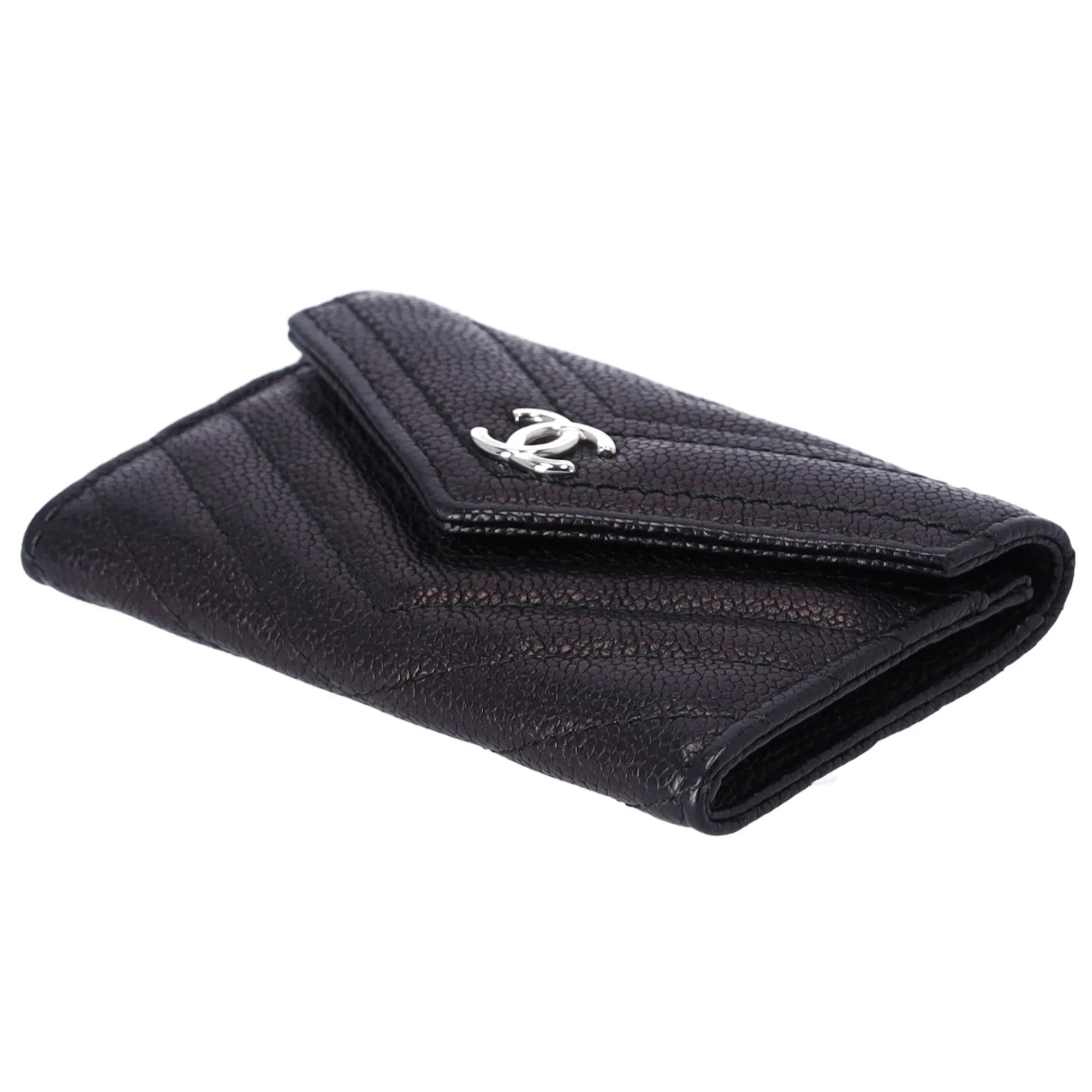 CHANEL Chevron V Stitch Card Case Wallet Black Calfskin Leather sold by Gaby's Bags product image thumbnail 5
