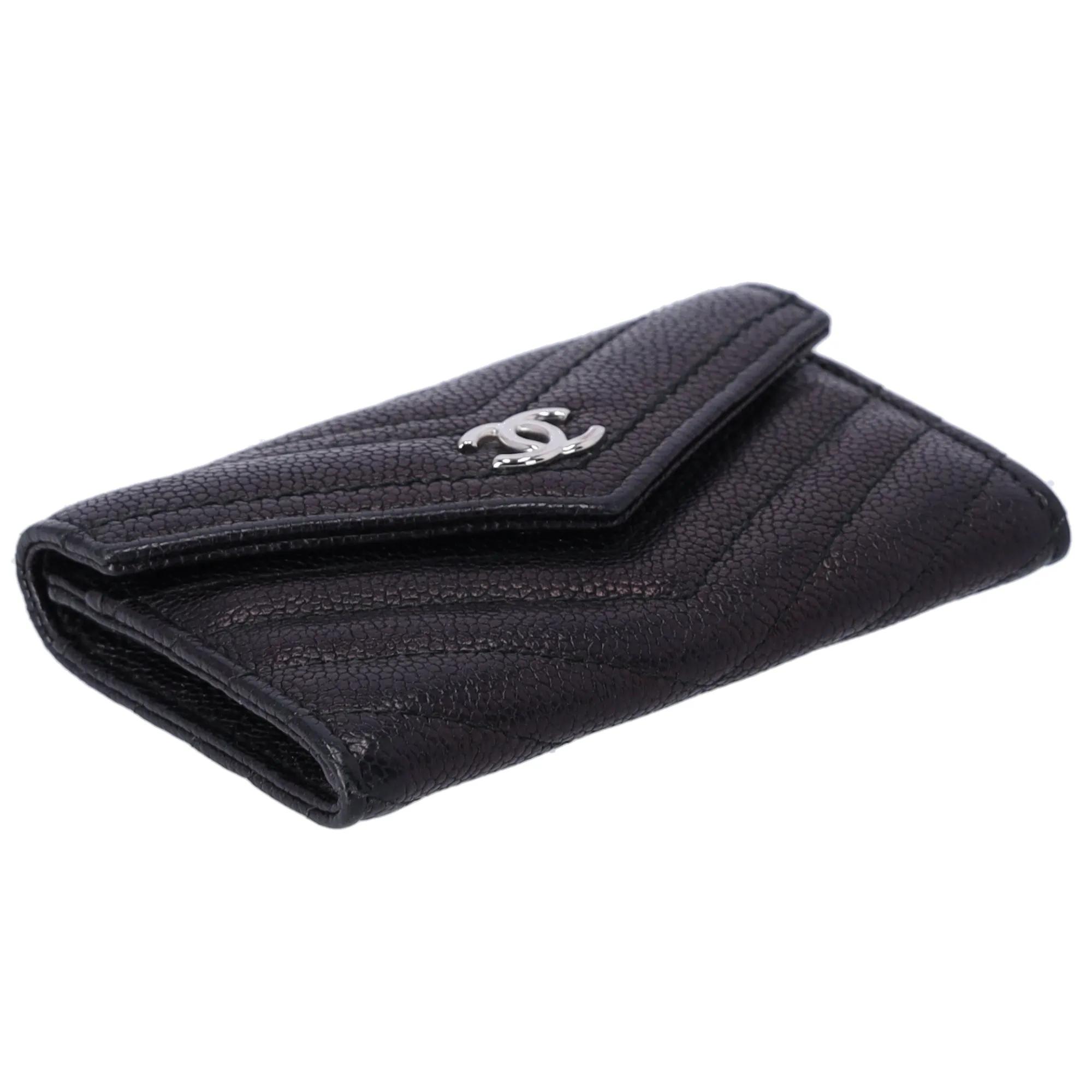 CHANEL Chevron V Stitch Card Case Wallet Black Calfskin Leather sold by Gaby's Bags product image thumbnail 3