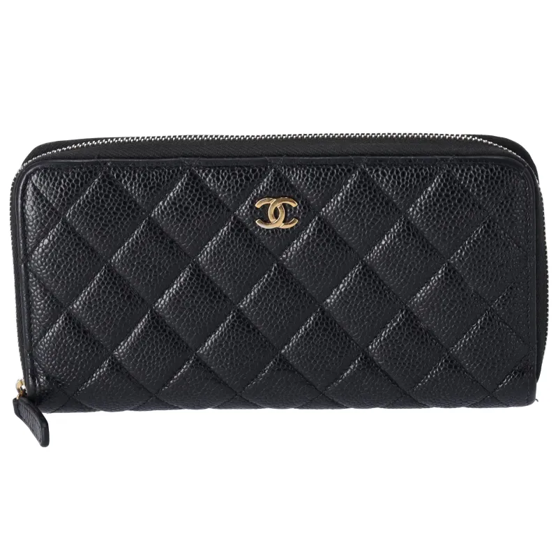 CHANEL Matelasse Long Zippy Wallet AP0242 Black Caviar Leather sold by Gaby's Bags