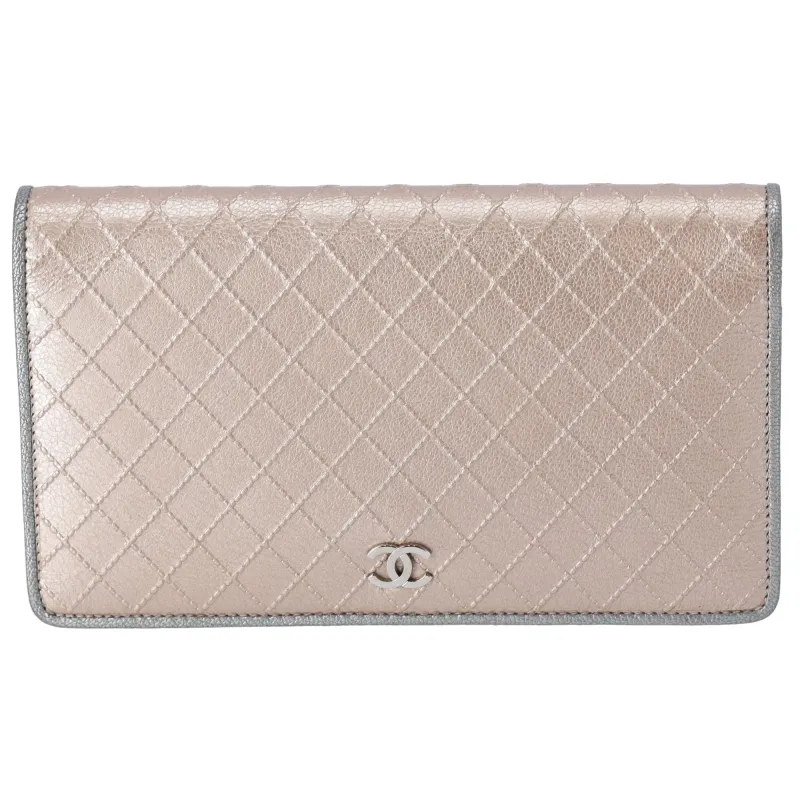 CHANEL Bicolor Long Bifold Wallet Champagne Gold Silver Leather sold by Gaby's Bags