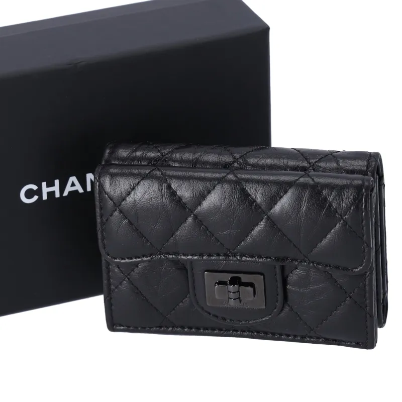 CHANEL 2.55 Reissue Trifold Wallet A70325 Black Vintage Calf Leather sold by Gaby's Bags