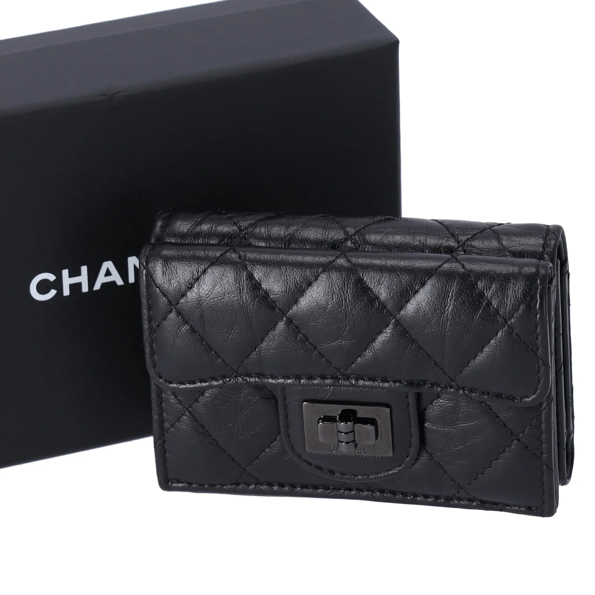 CHANEL 2.55 Reissue Trifold Wallet A70325 Black Vintage Calf Leather sold by Gaby's Bags