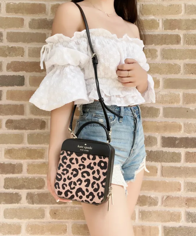 Kate Spade Daisy Vanity Crossbody Graphic Leopard Leather Top Handle Case Black sold by Gaby's Bags