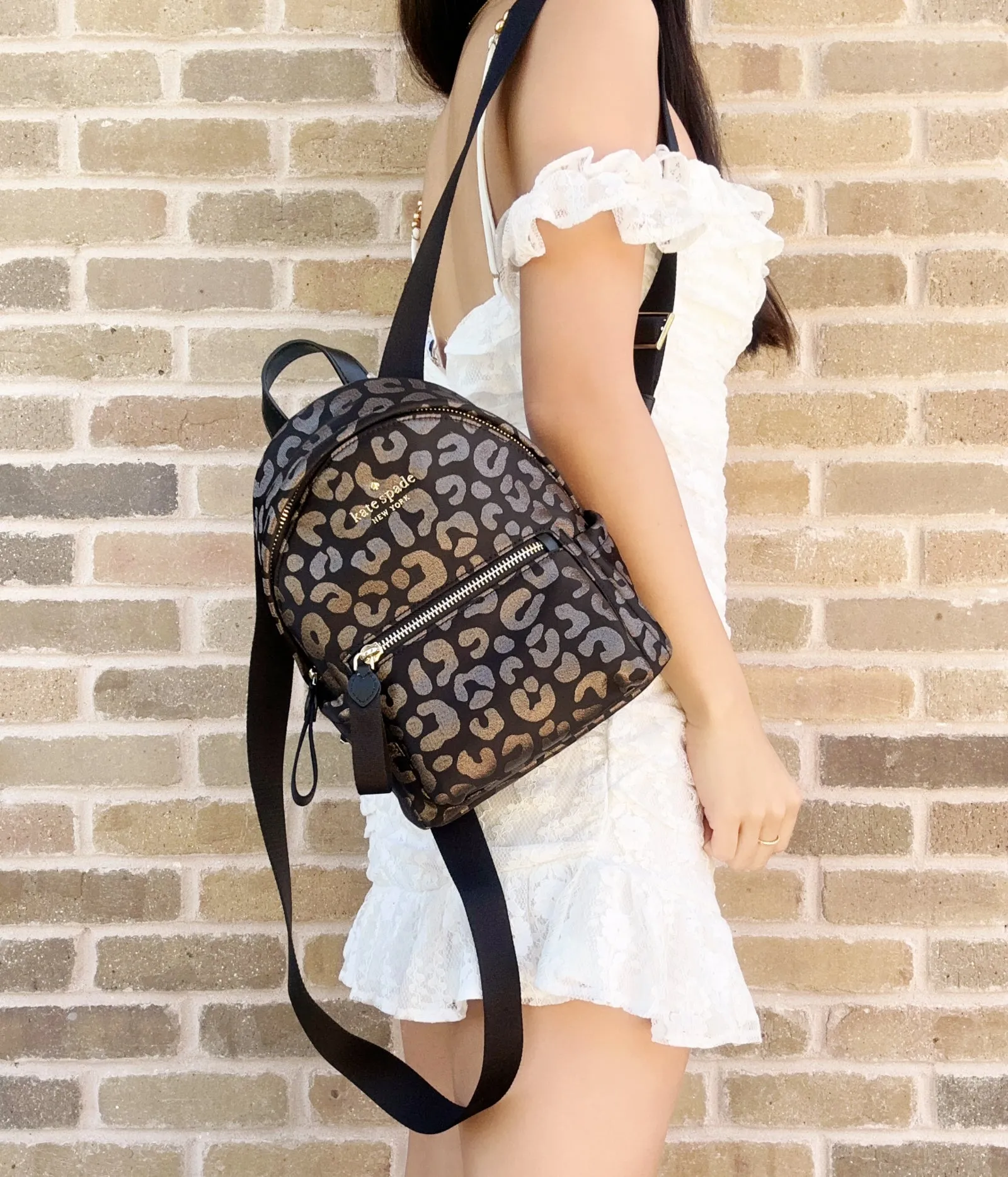 Kate Spade Chelsea The Little Better Nylon Mini Backpack Black Multi Leopard sold by Gaby's Bags