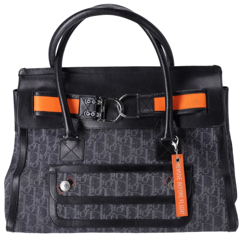 Christian Dior Flight Trotter Handbag Navy Black Orange Denim Leather sold by Gaby's Bags