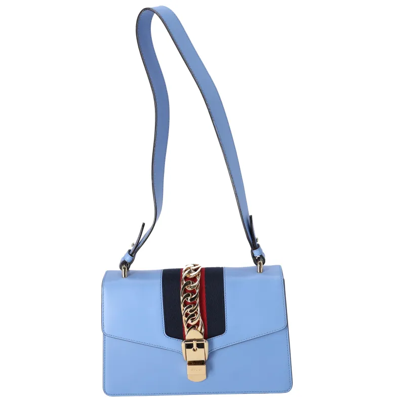 GUCCI Sylvie Shoulder Bag 421882 Light Blue Navy Multi Leather sold by Gaby's Bags