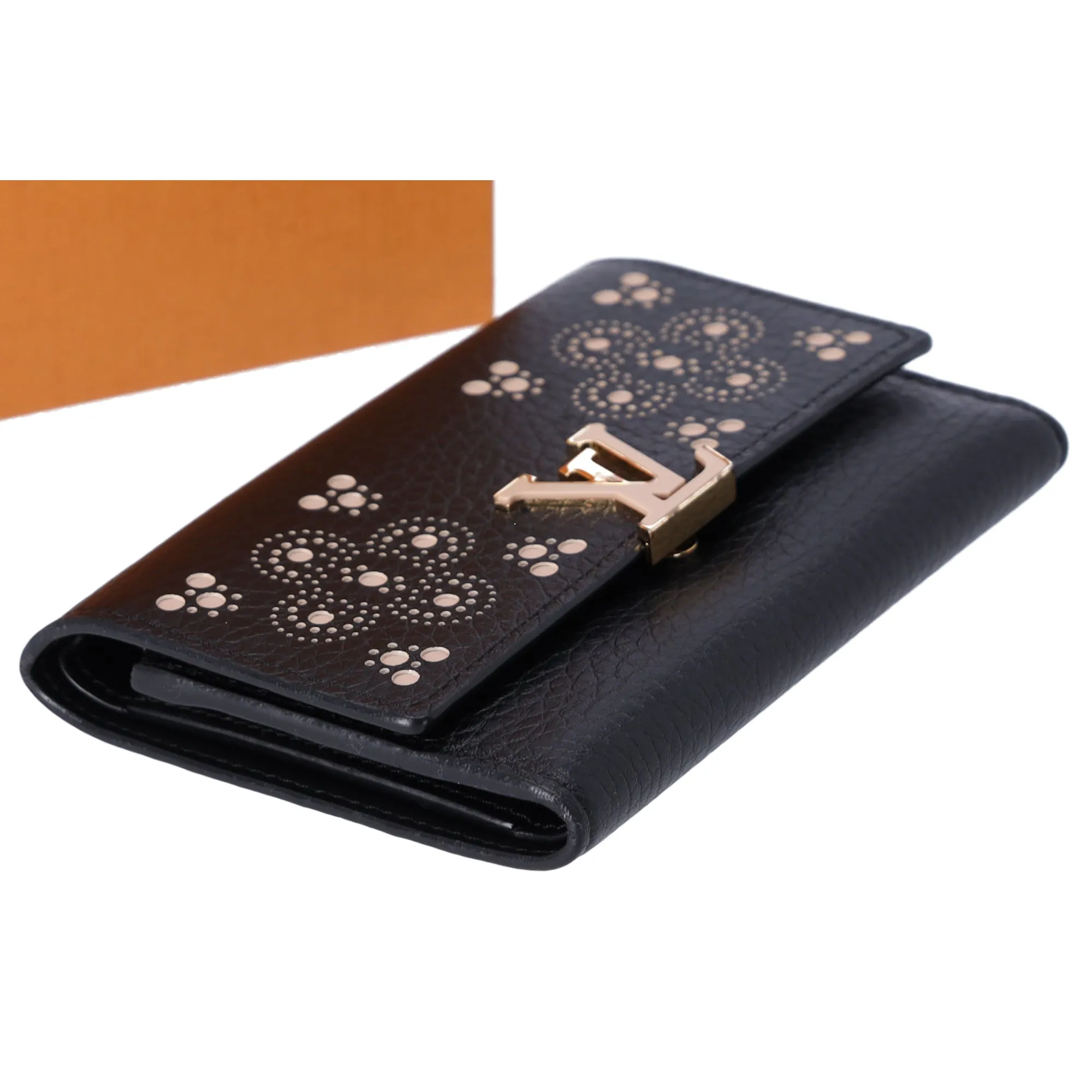 Louis Vuitton Capucines Compact Trifold Wallet Taurillon Perforated Black sold by Gaby's Bags product image thumbnail 4