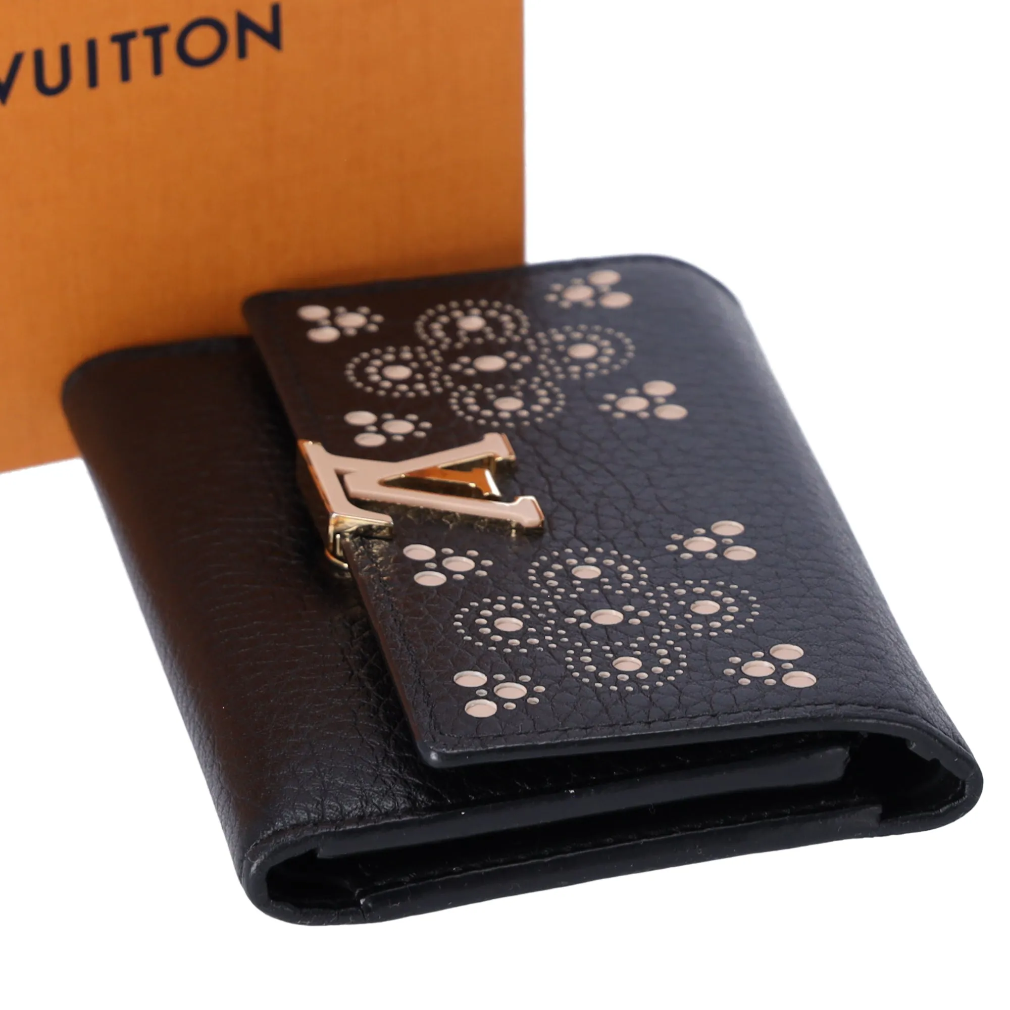 Louis Vuitton Capucines Compact Trifold Wallet Taurillon Perforated Black sold by Gaby's Bags product image thumbnail 5
