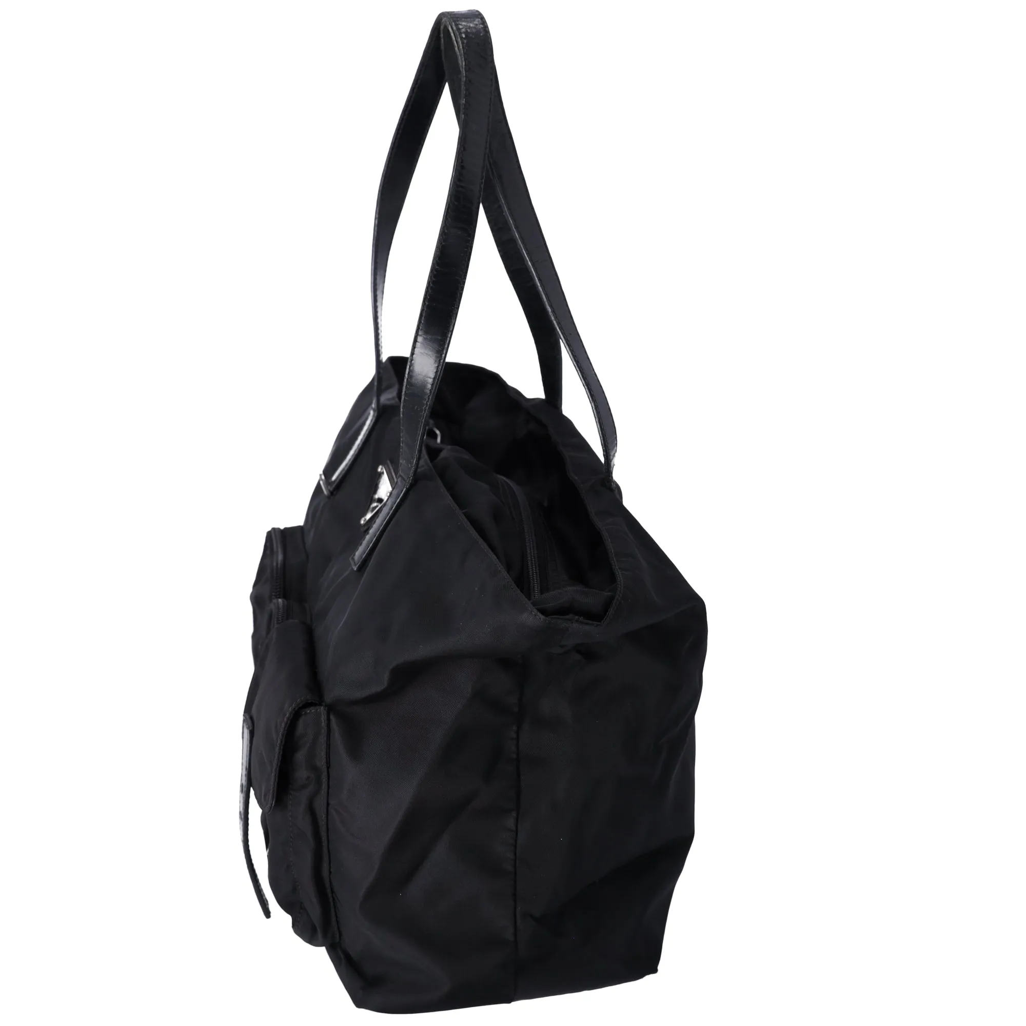 PRADA Triangle Logo Nylon Tote Black Leather sold by Gaby's Bags product image thumbnail 4