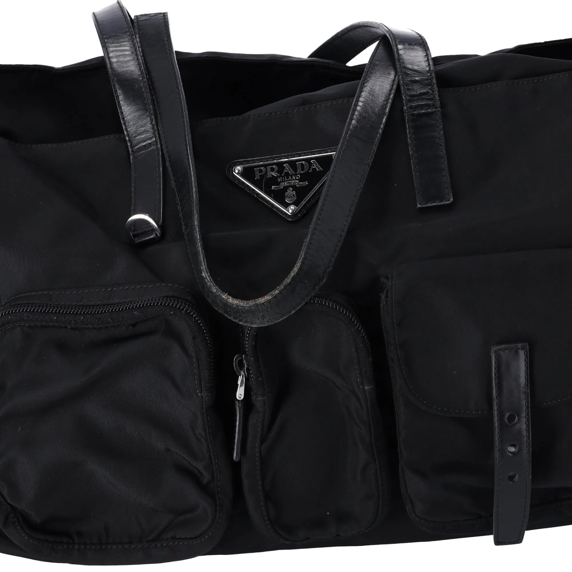 PRADA Triangle Logo Nylon Tote Black Leather sold by Gaby's Bags product image thumbnail 5