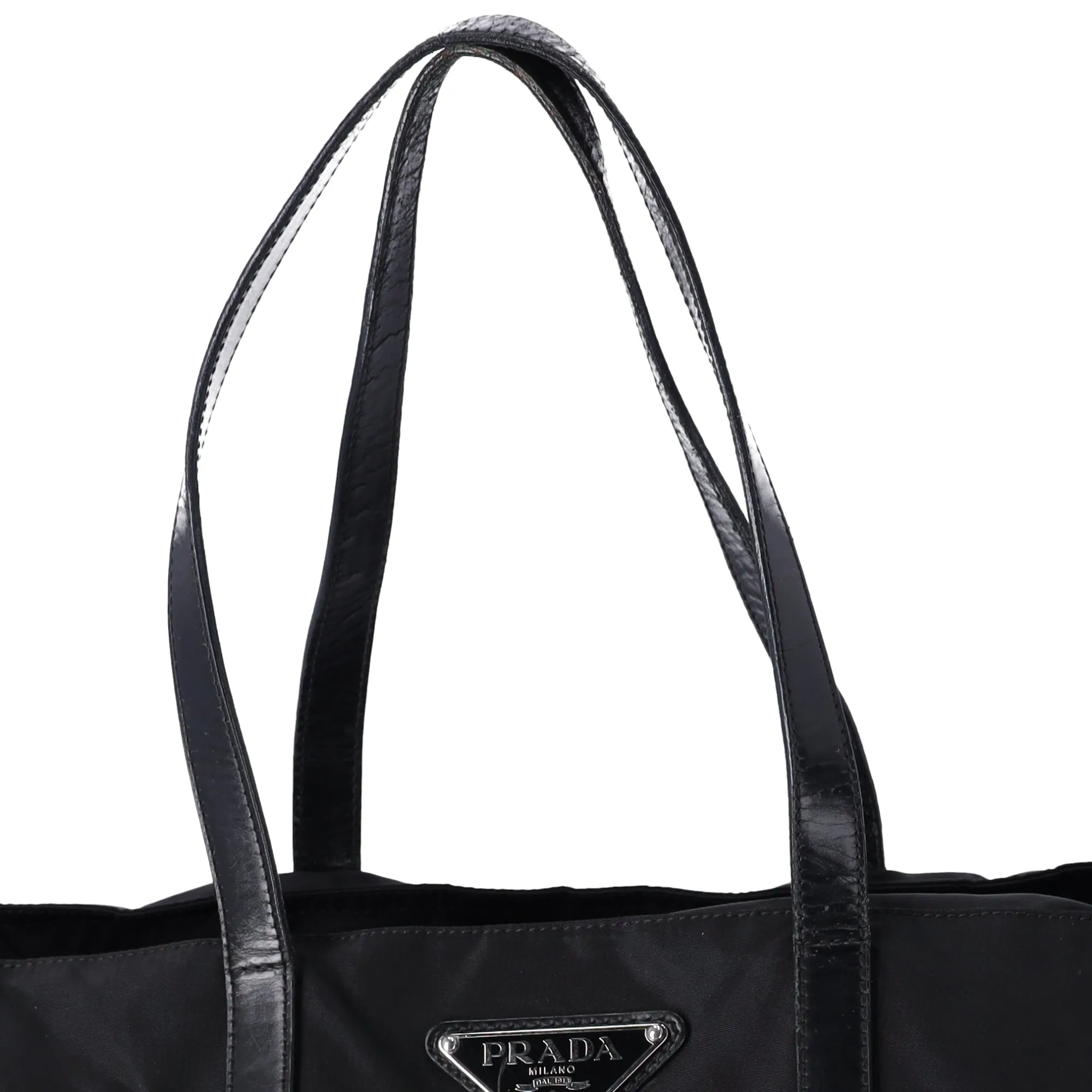 PRADA Triangle Logo Nylon Tote Black Leather sold by Gaby's Bags product image thumbnail 2