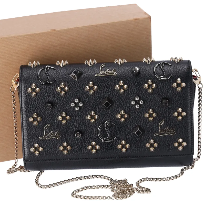 Christian Louboutin Paloma Clutch Crossbody Bag Black Leather Studded sold by Gaby's Bags