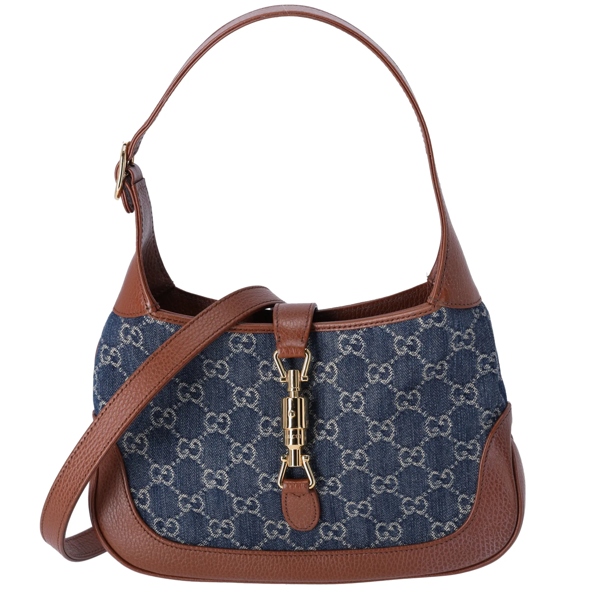GUCCI Jackie 1961 Small Hobo Shoulder Bag 636706 Blue Denim Brown sold by Gaby's Bags