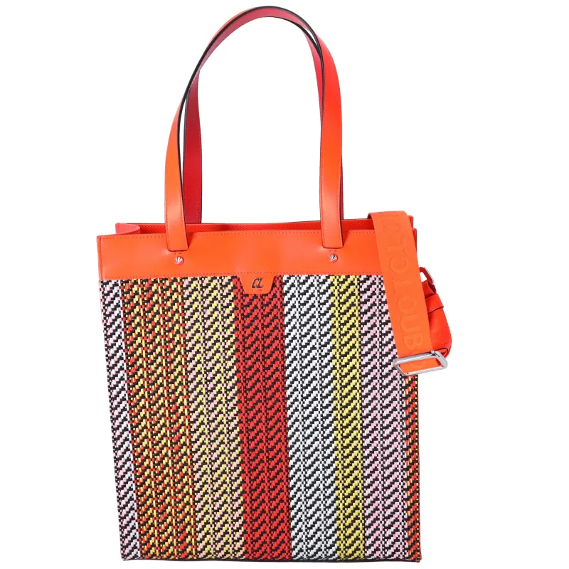 Christian Louboutin Louis Tote 1225327 Red Navy Multi Straw Leather Rubber sold by Gaby's Bags