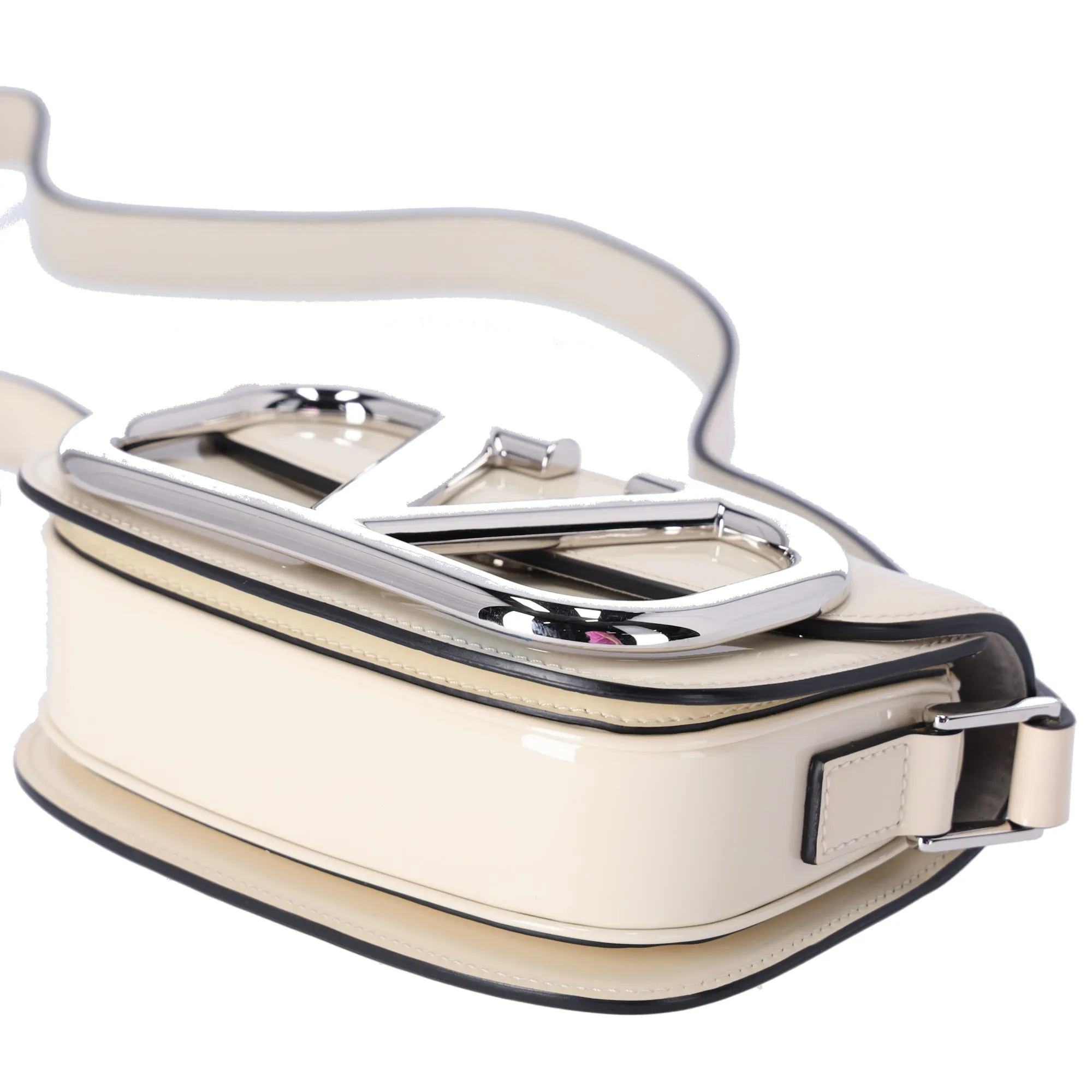 Valentino V logo Signature Shoulder Bag Cream Patent Leather sold by Gaby's Bags product image thumbnail 4