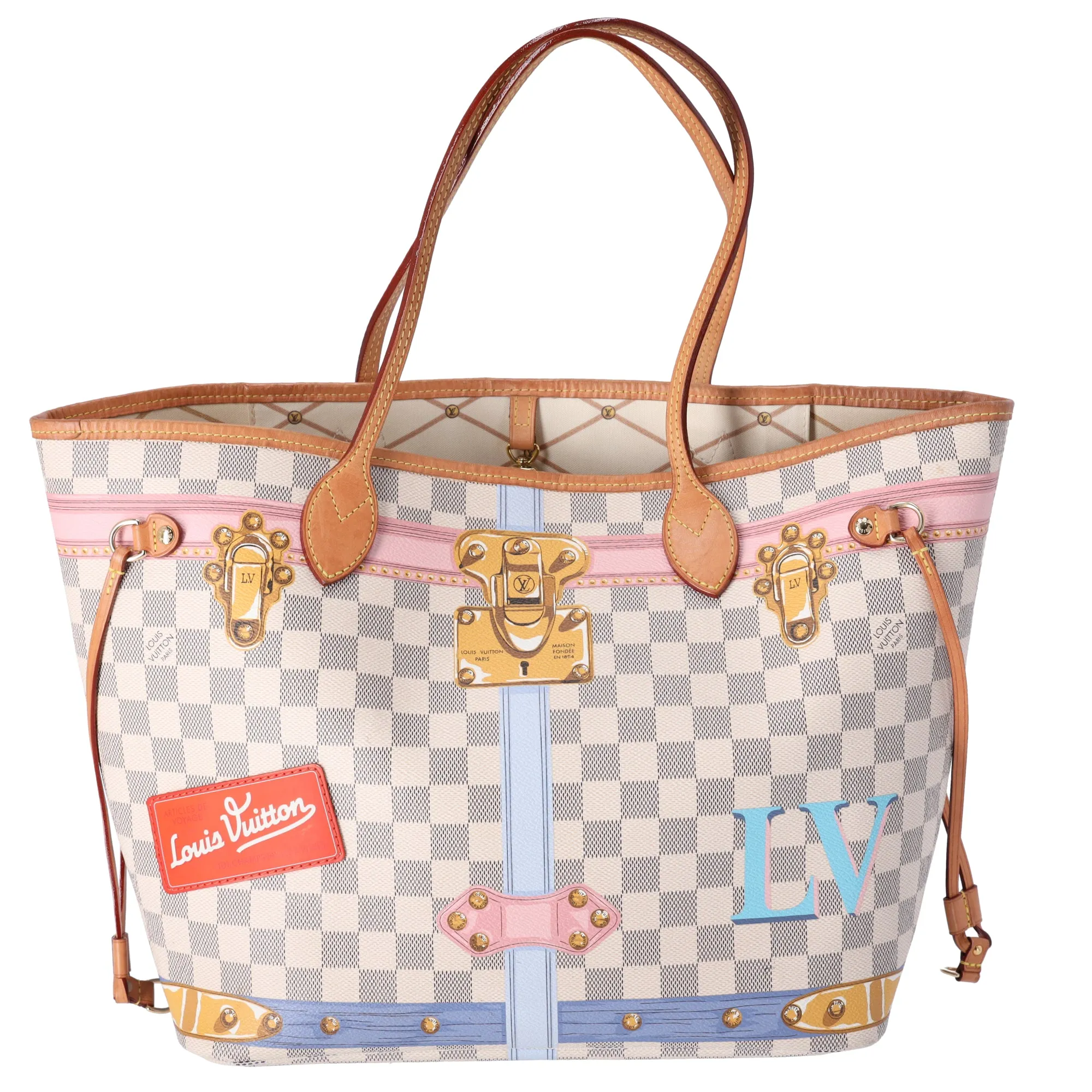 Louis Vuitton Neverfull MM Summer Truck Tote Bag N41065 Azur Damier Canvas sold by Gaby's Bags product image thumbnail 2