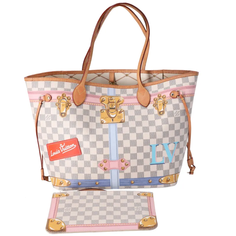 Louis Vuitton Neverfull MM Summer Truck Tote Bag N41065 Azur Damier Canvas sold by Gaby's Bags