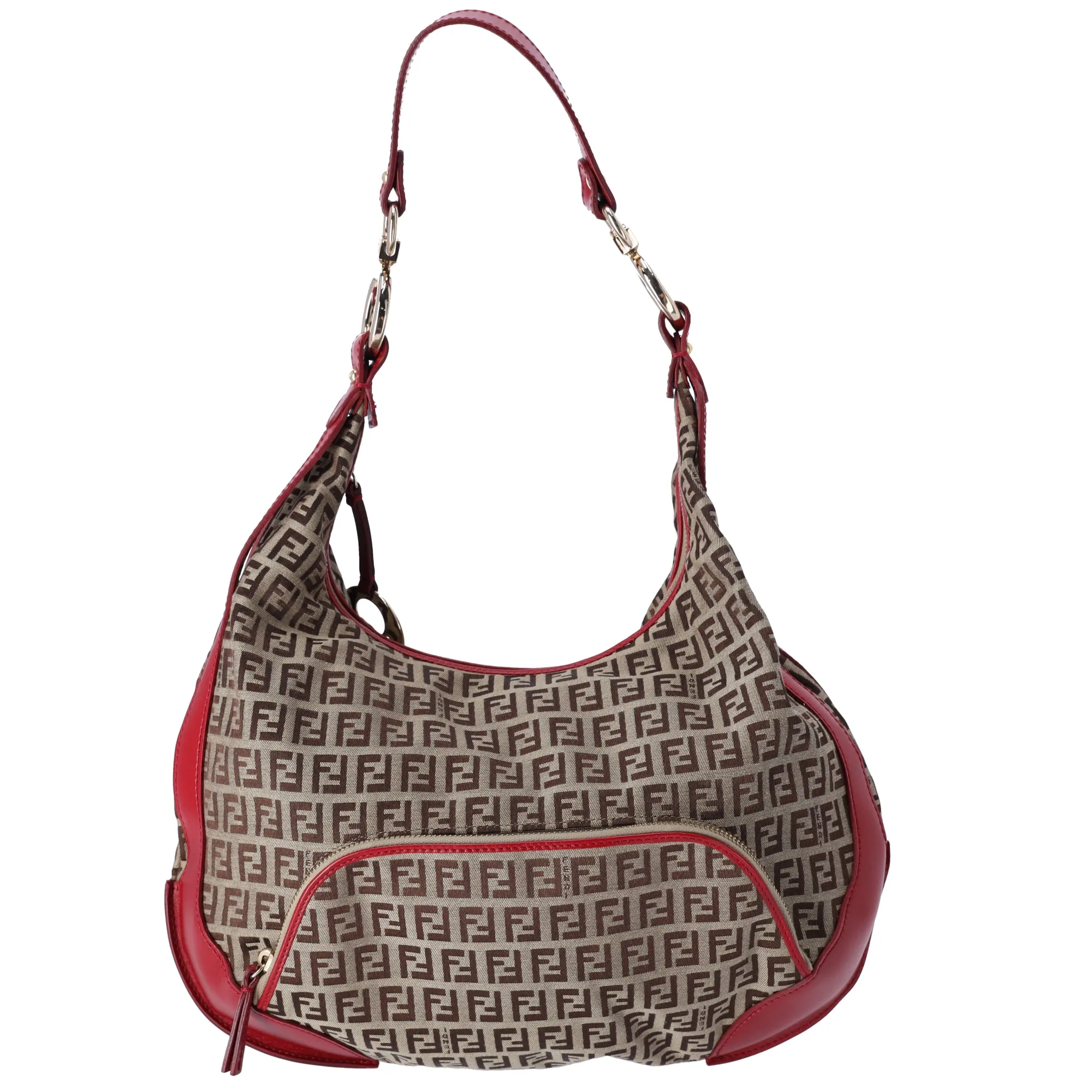 FENDI Zucchino Shoulder Bag 8BR465 Beige Dark Brown Red Jacquard sold by Gaby's Bags