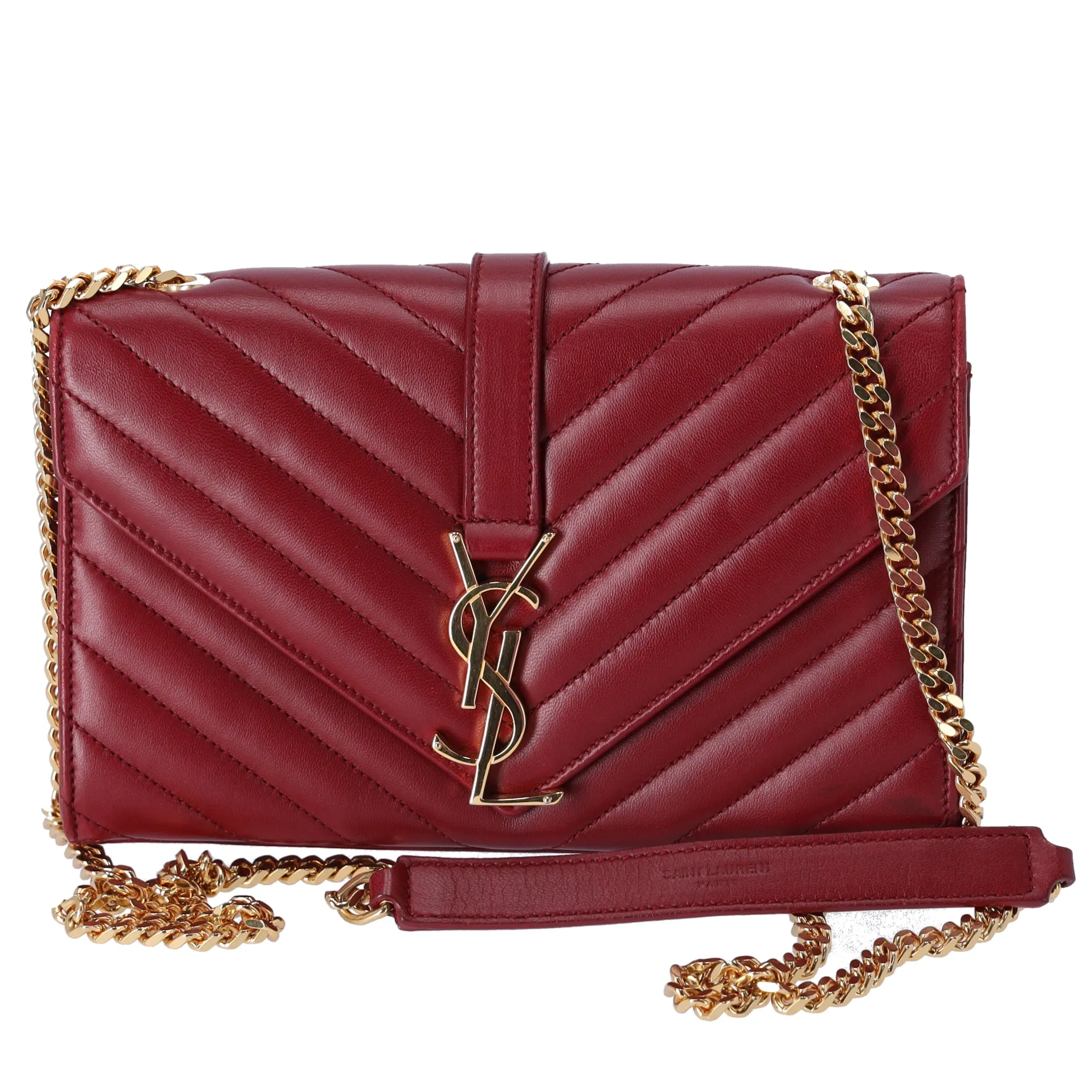 Saint Laurent Lambskin Matelasse Chevron Small Shoulder Bag Bordeaux sold by Gaby's Bags