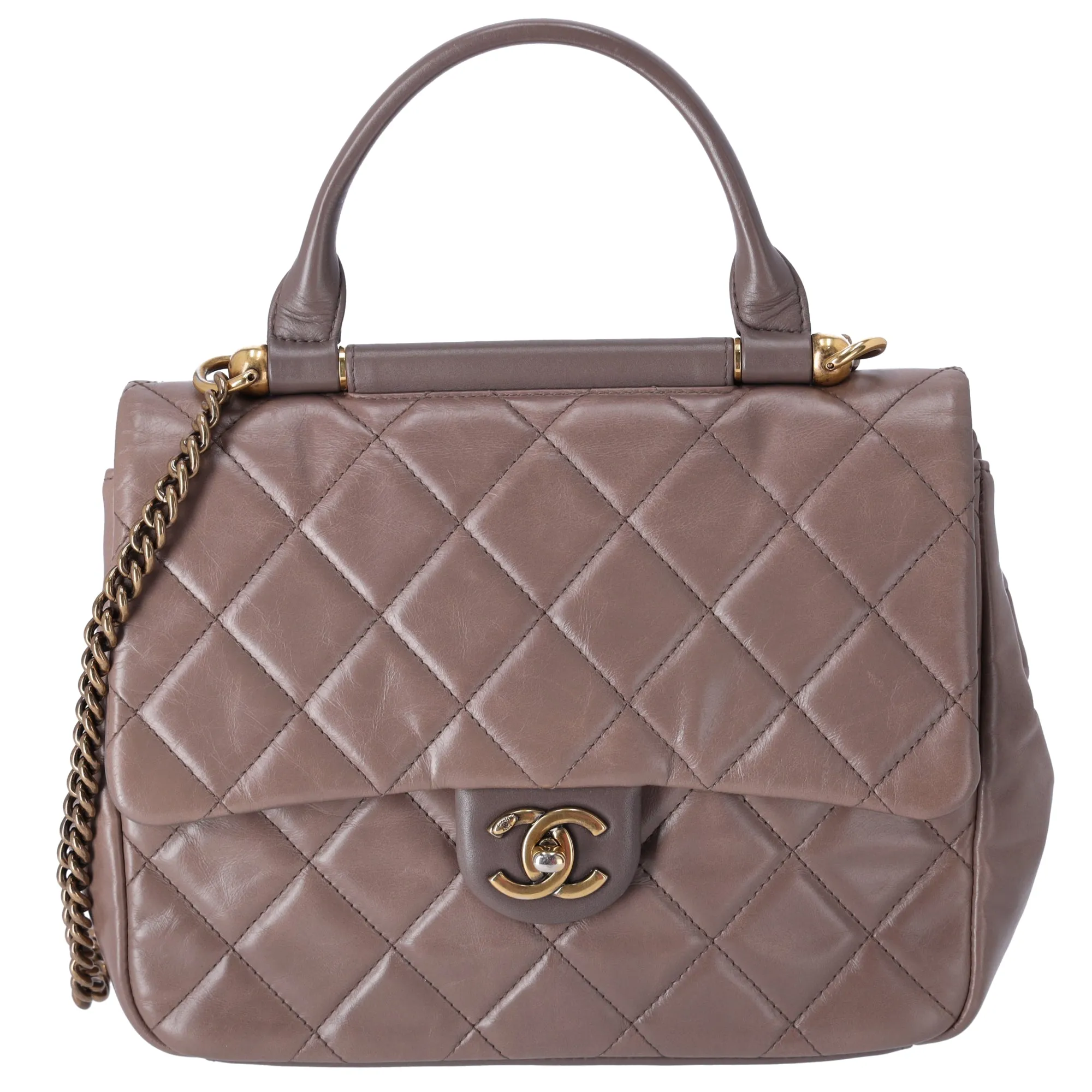 CHANEL Glazed Calfskin Quilted Medium Top Handle Flap Bag Dark Gray sold by Gaby's Bags