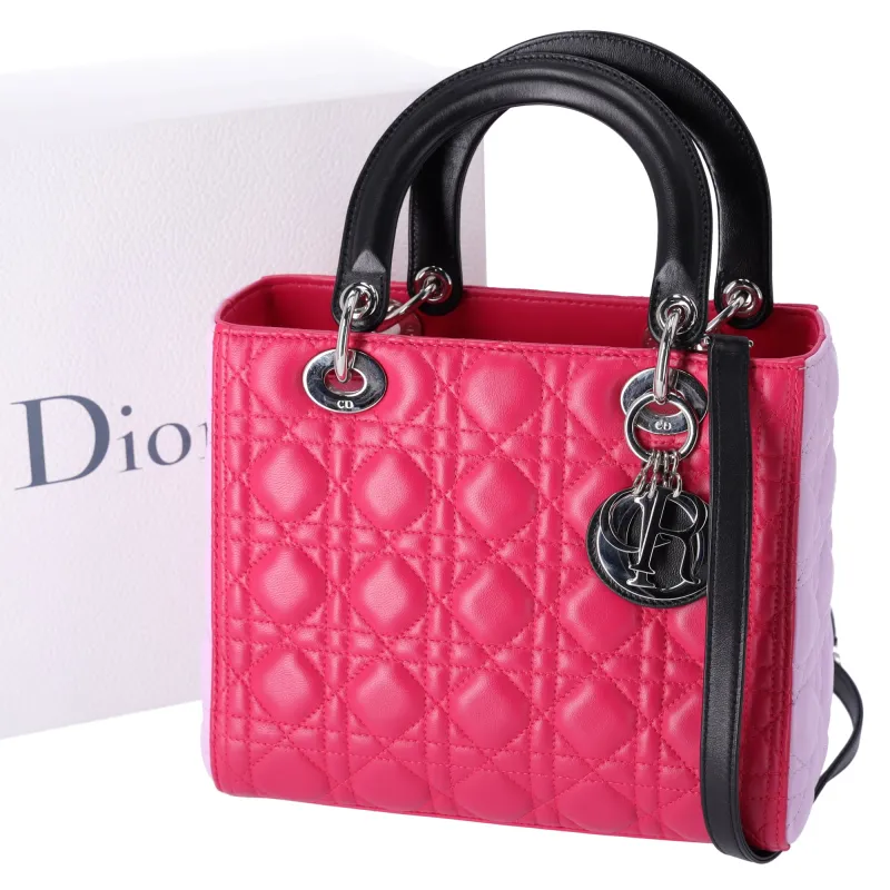 Christian Dior Lady Dior Medium Bag Handbag Pink Light Pink Black Lambskin sold by Gaby's Bags