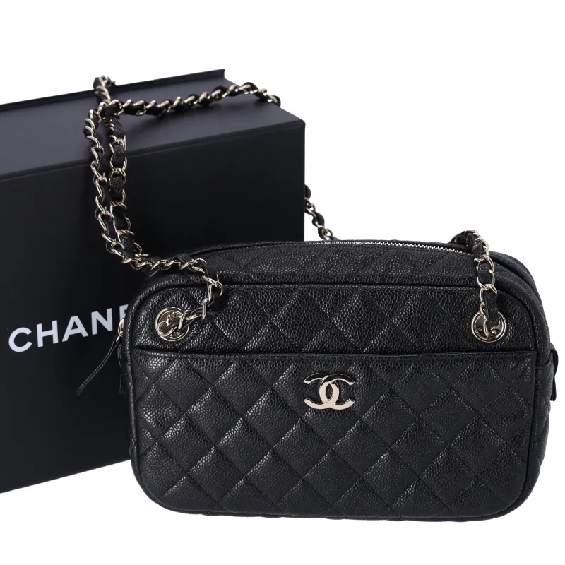 CHANEL Caviar Quilted Front Pocket Camera Shoulder Bag Black sold by Gaby's Bags