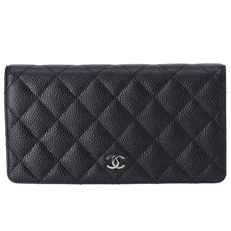 CHANEL Caviar Matelasse Long Bifold Wallet A31509 Black Calfskin sold by Gaby's Bags