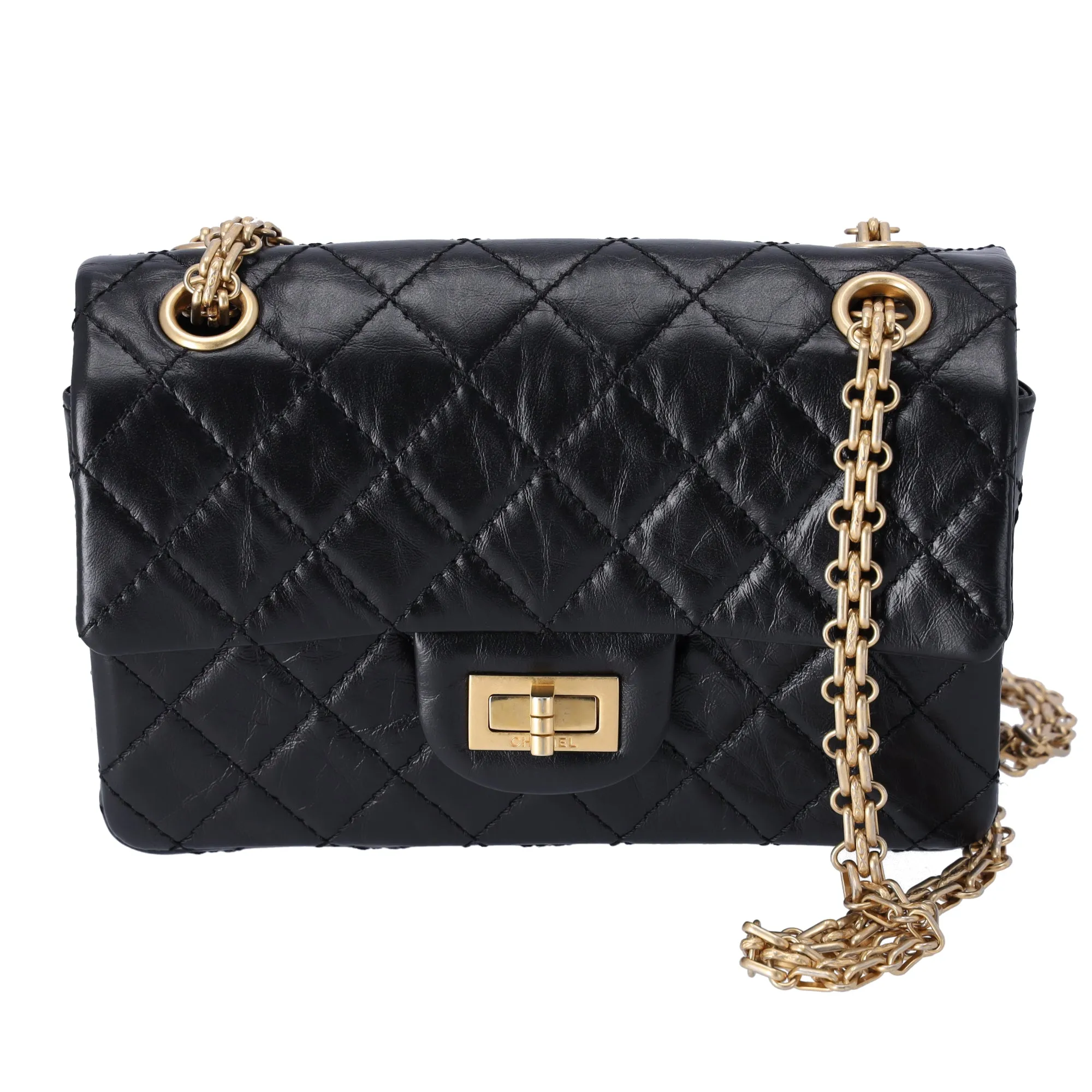 CHANEL 2.55 Classic Mini Reissue Flap Bag Black Aged Calfskin Leather sold by Gaby's Bags product image thumbnail 2